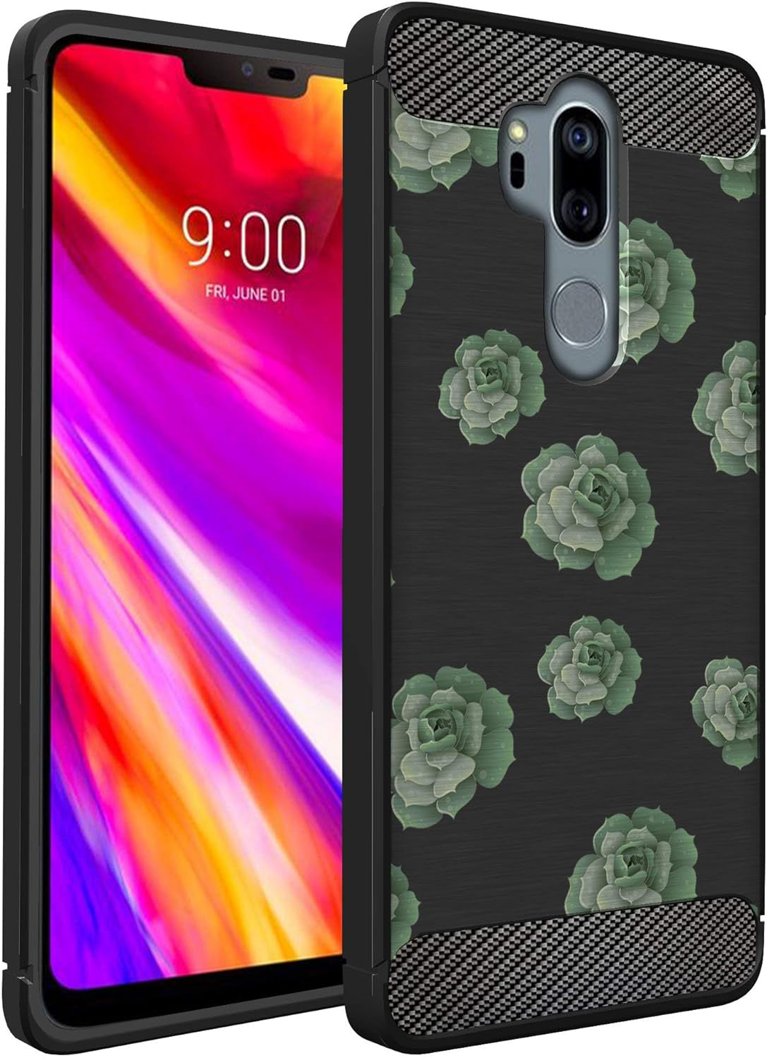 Casesondeck Case Compatible with [LG G7 / LG G7 Thinq] Tribal Floral Matte TPU Flexible Carbon Fiber Textured (Horse Tribal)  CasesonDeck Succulents  