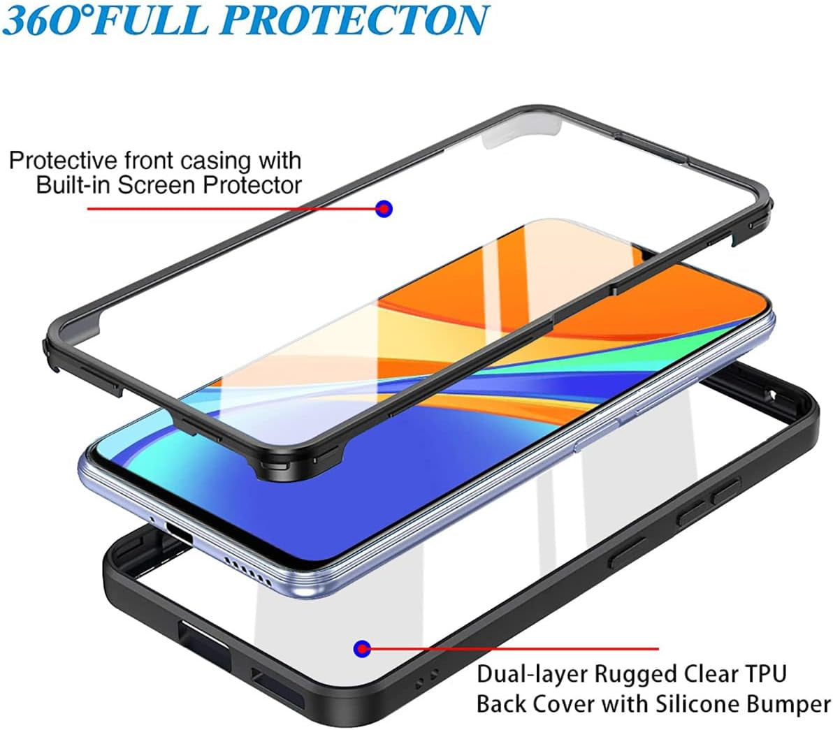 Ysnzaq Full Surround Clear Phone Case for Xiaomi Redmi 10A /Redmi 9C, Soft TPU Screen Shockproof Protection with Wireless Charging Phone Cover for Xiaomi Redmi 10A /Redmi 9C QB Black  Ysnzaq   