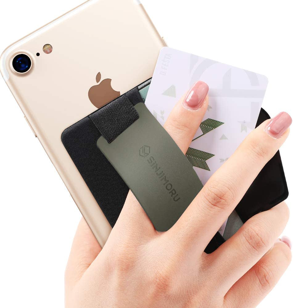 3 in 1 Magnetic Card Holder, Sinjimoru Magnetic Wallet for Magsafe as Cell Phone Wallet Stick on with Phone Grip Holder & Mobile Phone Kickstand Iphone 12 13 & Iphone 14 Series. M-Bgrip Black  Sinjimoru Co.Ltd Olive Grey Adhesive Wallet 