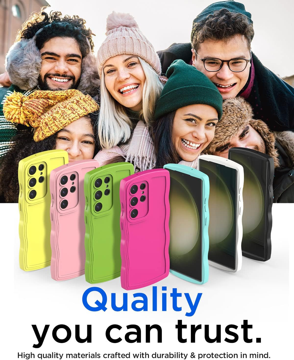 Aicase Cute Solid Color Curly Wave Frame Soft Compatible with Samsung Galaxy Phone Case (Blue, Galaxy S22 Ultra)  AICase   