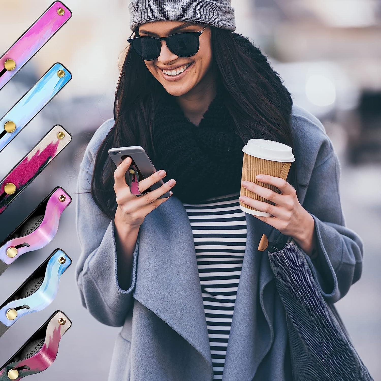 Weewooday 6 Pieces Phone Strap Grip Holder Finger Cell Phone Grip Telescopic Phone Finger Strap Stand Universal Finger Kickstand for Most Smartphones (Dreamy Colors)  Weewooday   