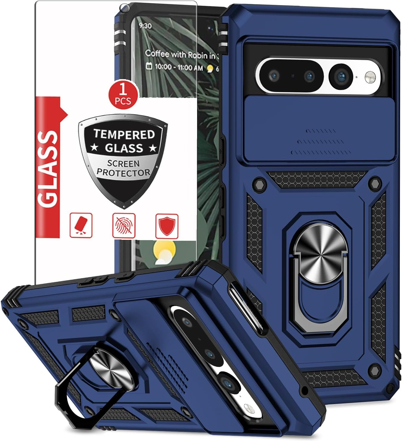 IYTRRYH for Google Pixel 6 Pro Case 5G with Tempered Glass Screen Protector with Magnetic Car Kickstand Ring&Camera Cover Shockproof Military Grade Drop Heavy Duty Protection Men Pixel 6 Pro 6.7'Black  IYTRRYH Blue Google Pixel 7 Pro 