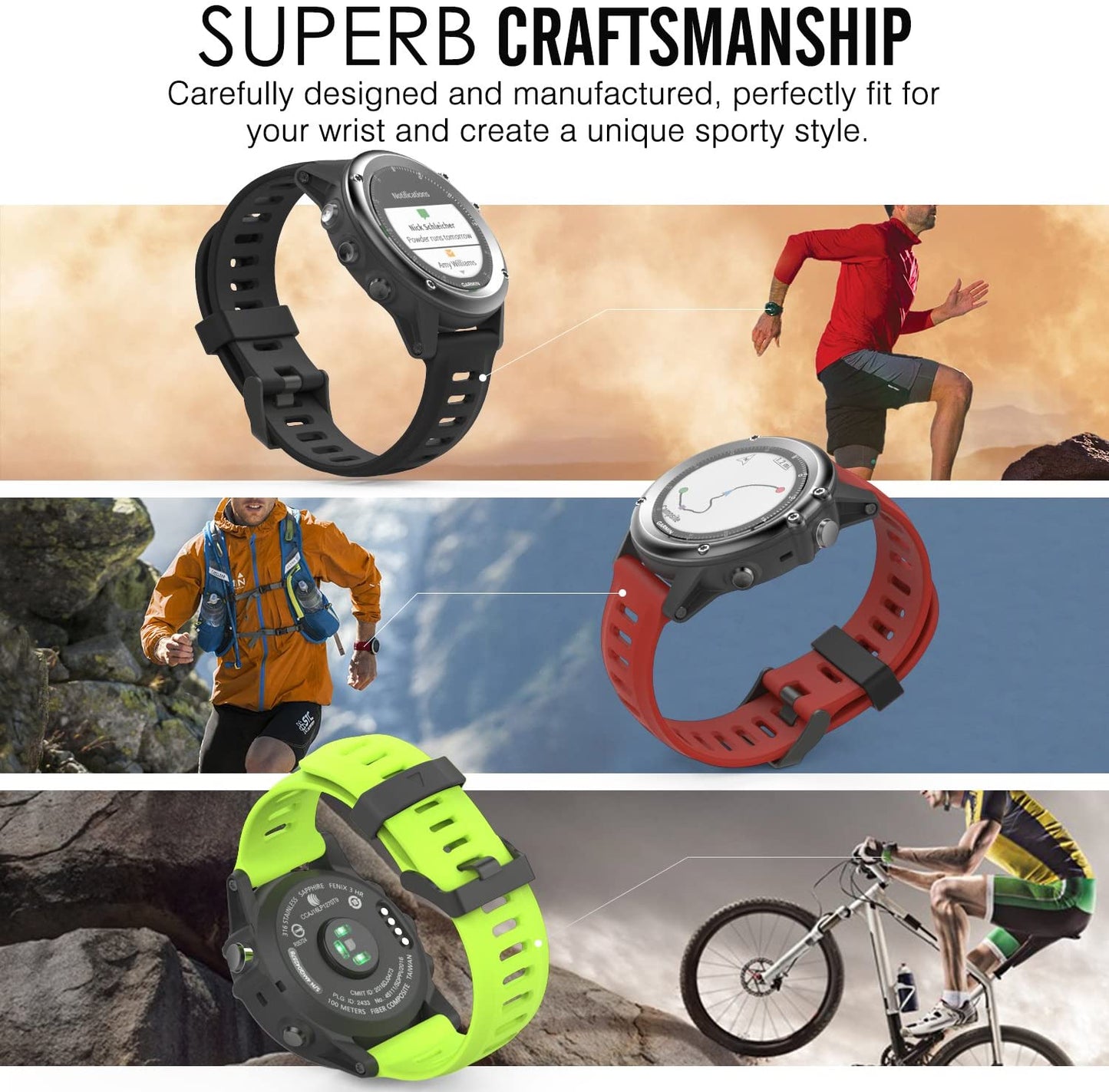 Moko Band Compatible with Garmin Fenix 3/Fenix 5X, Soft Silicone Replacement Watch Band Fit Garmin Fenix 3/Fenix 3 Hr/Fenix 5X/5X Plus/D2 Delta Px/Descent Mk1 Smart Watch - Black  MoKo   