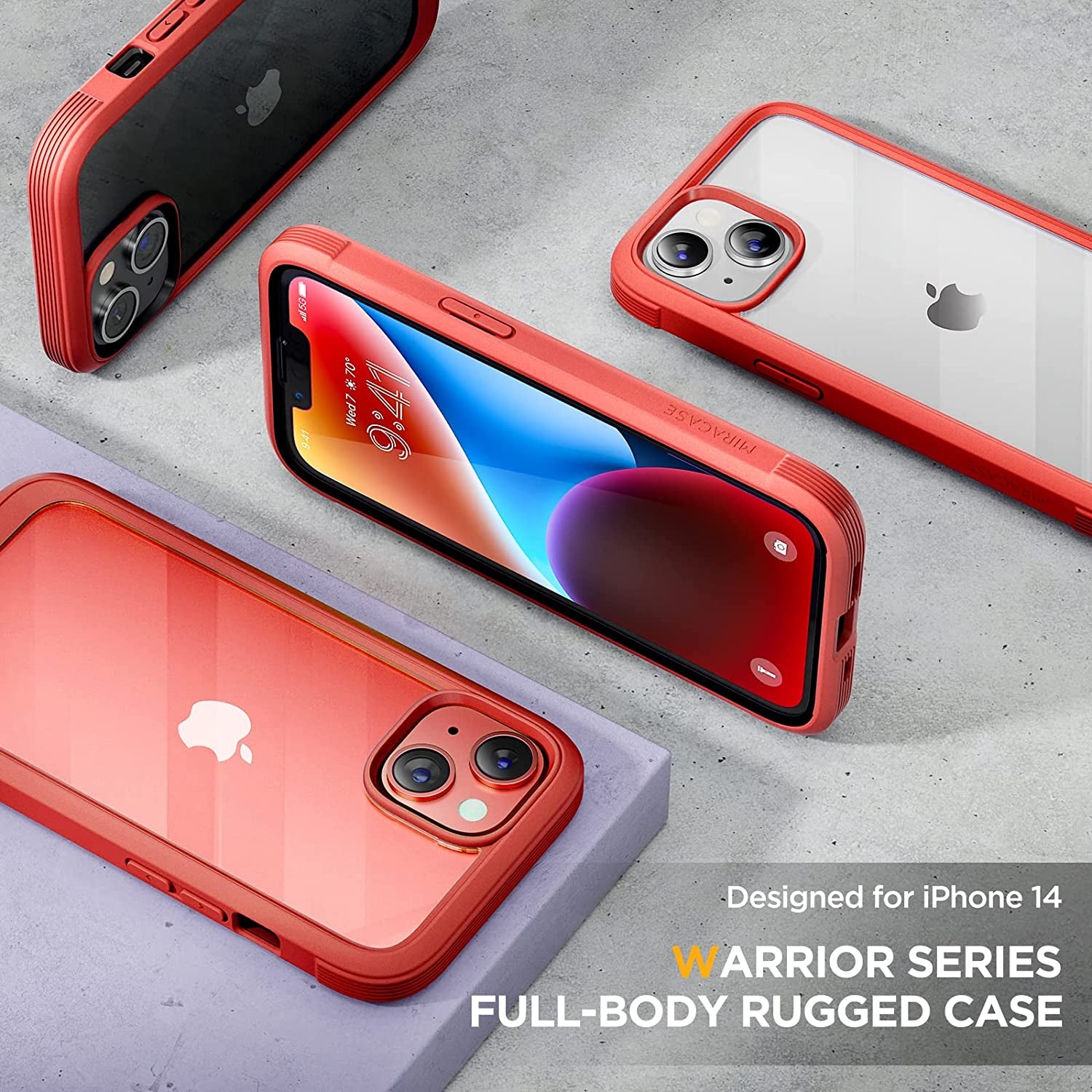 Miracase Glass Series Designed for Iphone 14 Case 6.1 Inch, 2023 Upgrade Full-Body Clear Bumper Case with Built-In 9H Tempered Glass Screen Protector and Camera Lens Protector,Red  Miracase   