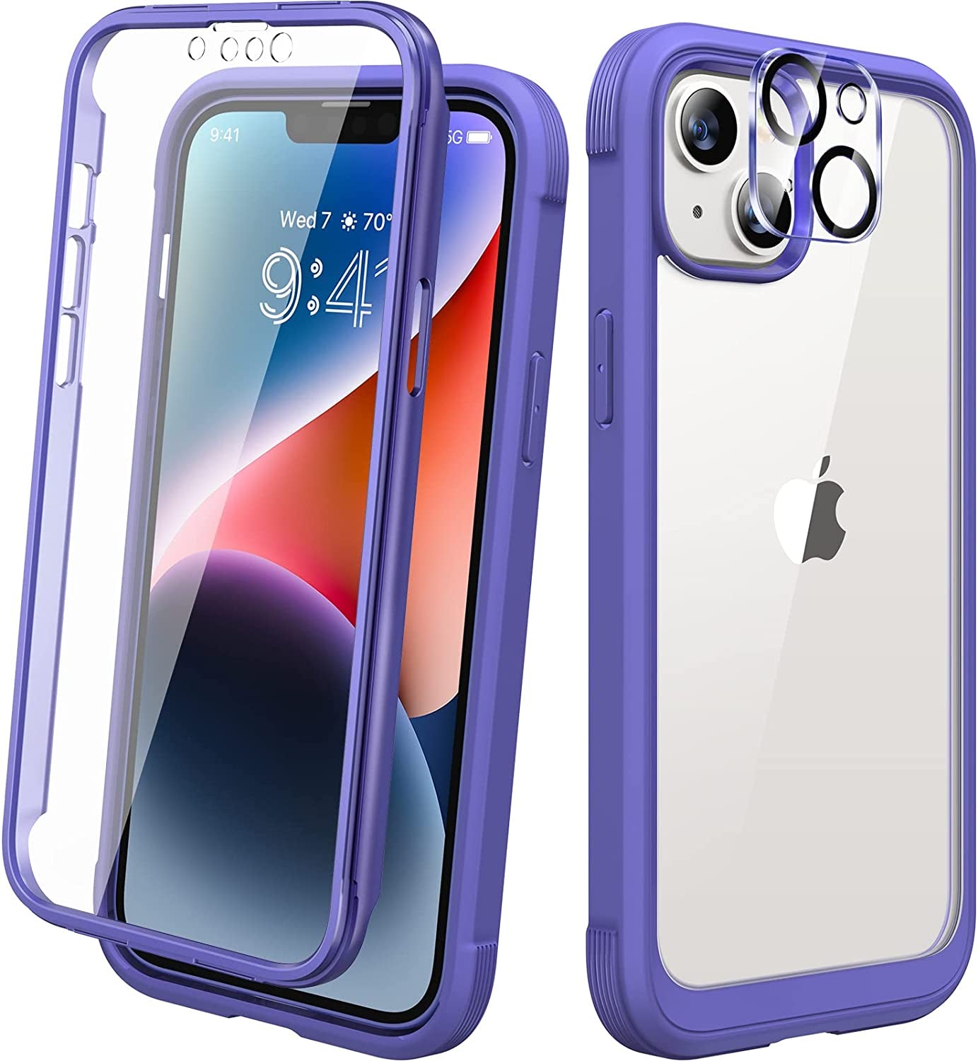 Diaclara Designed for Iphone 14 Case, Full Body Rugged Case with Built-In Touch Sensitive Anti-Scratch Screen Protector, with Camera Lens Protector for Iphone 14 6.1" (Blue and Clear)  Diaclara Royal Purple  