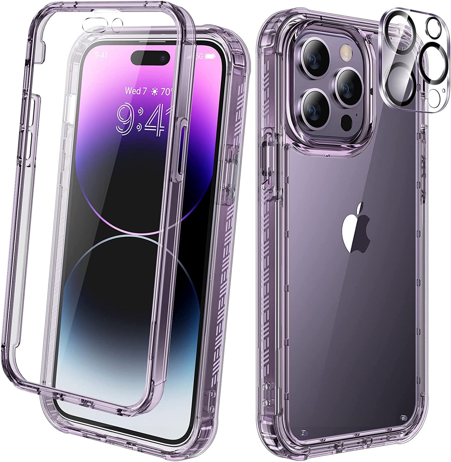 Diaclara Designed for Iphone 14 Pro Case 6.1’’, [2023 Upgraded] Full Body Rugged Case W/Built-In Touch Sensitive Anti-Scratch Screen Protector+9H Tempered Glass Camera Lens Protector (Bean Yellow)  Diaclara Clear Purple Iphone 14 Pro Max 