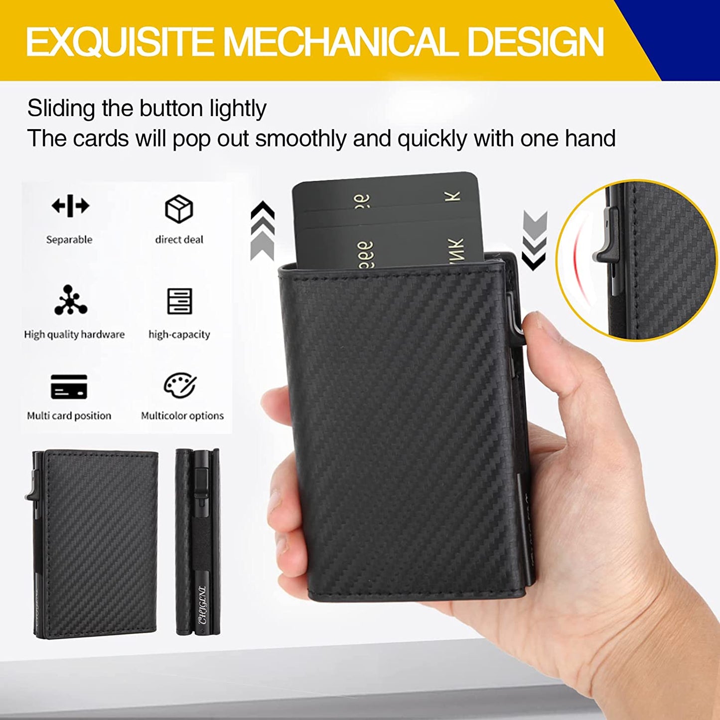 CHJGLNL Genuine Leather Slim Wallet for Men, Pop up Wallet RFID Blocking Money Credit Card Holder Minimalist Smart Wallet Ideal for Men'S Gift  CHJGLNL   