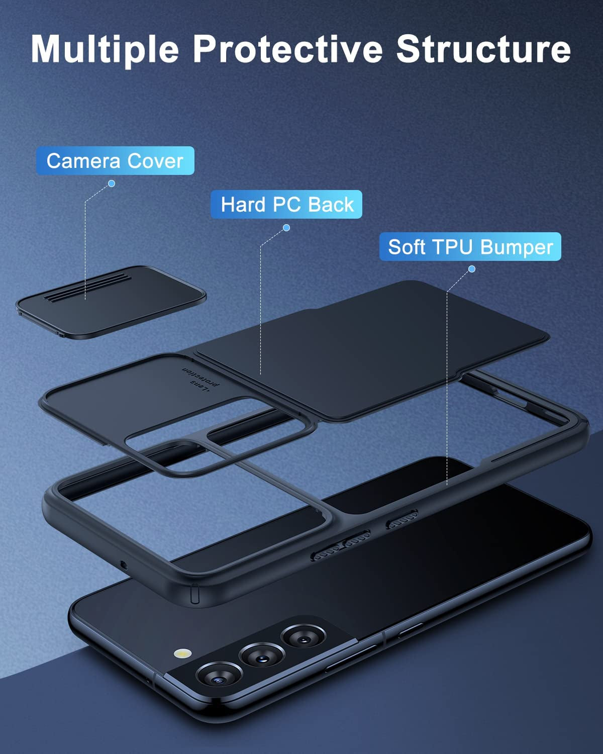 Simtect Designed for Samsung Galaxy S22 Case with Camera Cover [12FT Military Shockproof] [Airbag Protection] Slide Camera Cover Protection for Samsung Galaxy S22 Case 5G 6.1 Inch, Navy Blue  YSKWA   