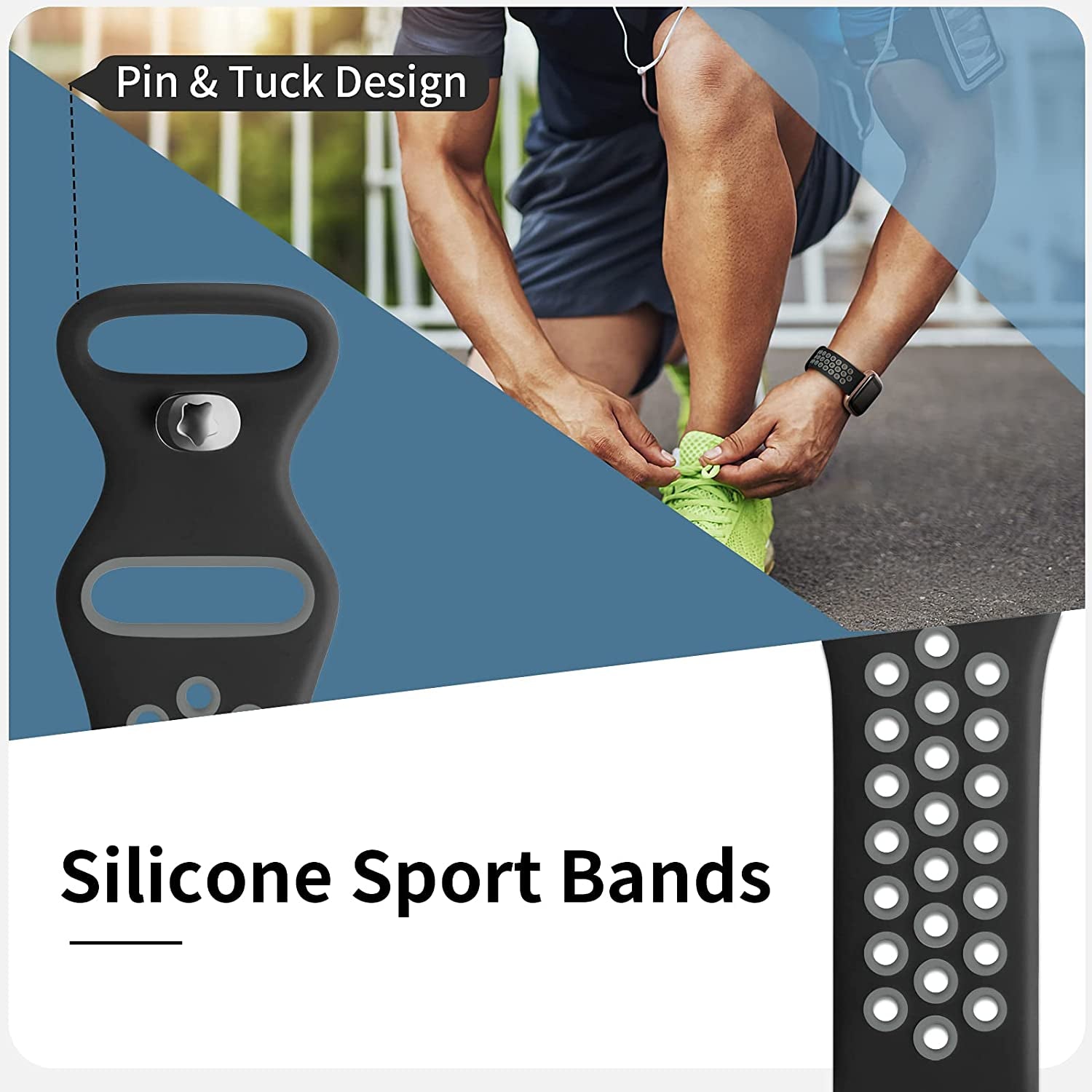 Witzon Sport Bands Compatible with Fitbit Versa 2 / Versa / Versa Lite for Women Men, Breathable Silicone Replacement Wristbands for Versa 2 Smartwatch, Small, Black-Gray/Black-Red/Black-Blue  Witzon   