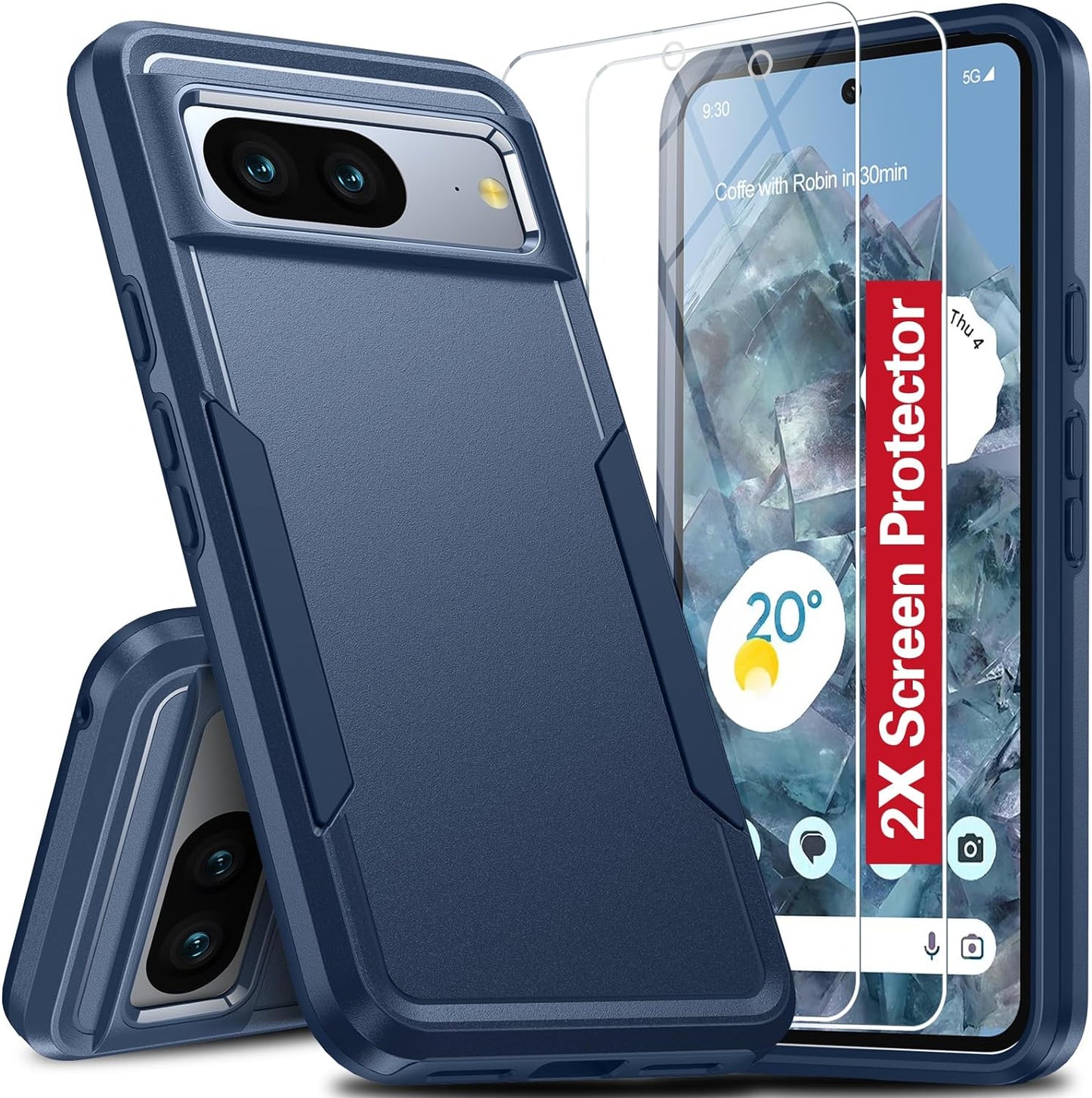 Oneagle for Google Pixel 8 Case, Pixel 8 Case with 2 Screen Protector, [15FT Military Protection][Double Layer][Heavy Duty][Anti-Slip][Matte Feel] Shockproof Phone Case for Pixel 8 6.2 Inch  Oneagle Navyblue Pixel 8 