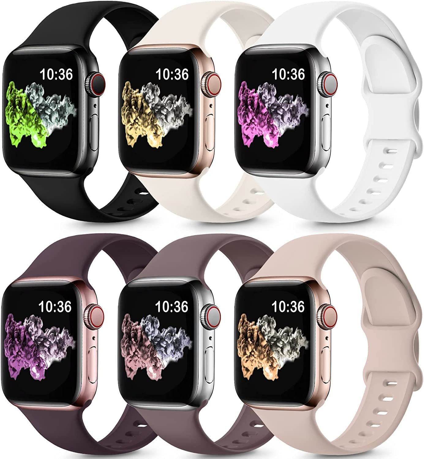 ZALAVER 6 Pack Bands Compatible with Apple Watch Band 38Mm 40Mm 41Mm 42Mm 44Mm 45Mm 49Mm Men Women, Soft Silicone Sport Strap for Iwatch Ultra Series 8 7 6 5 4 3 2 1 SE  ZALAVER Black/Starlight/White/Dark Cherry/Smoke Violet/Milk Tea 38mm/40mm/41mm 