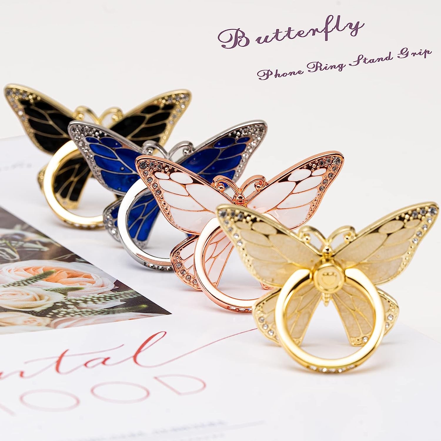 Butterfly Cell Phone Ring Grip Holder Stand, 360°Rotation Metal Finger Kickstand, Compatible with Iphone, Samsung Galaxy, and Smartphone, Sapphire Blue  Doflyesky   