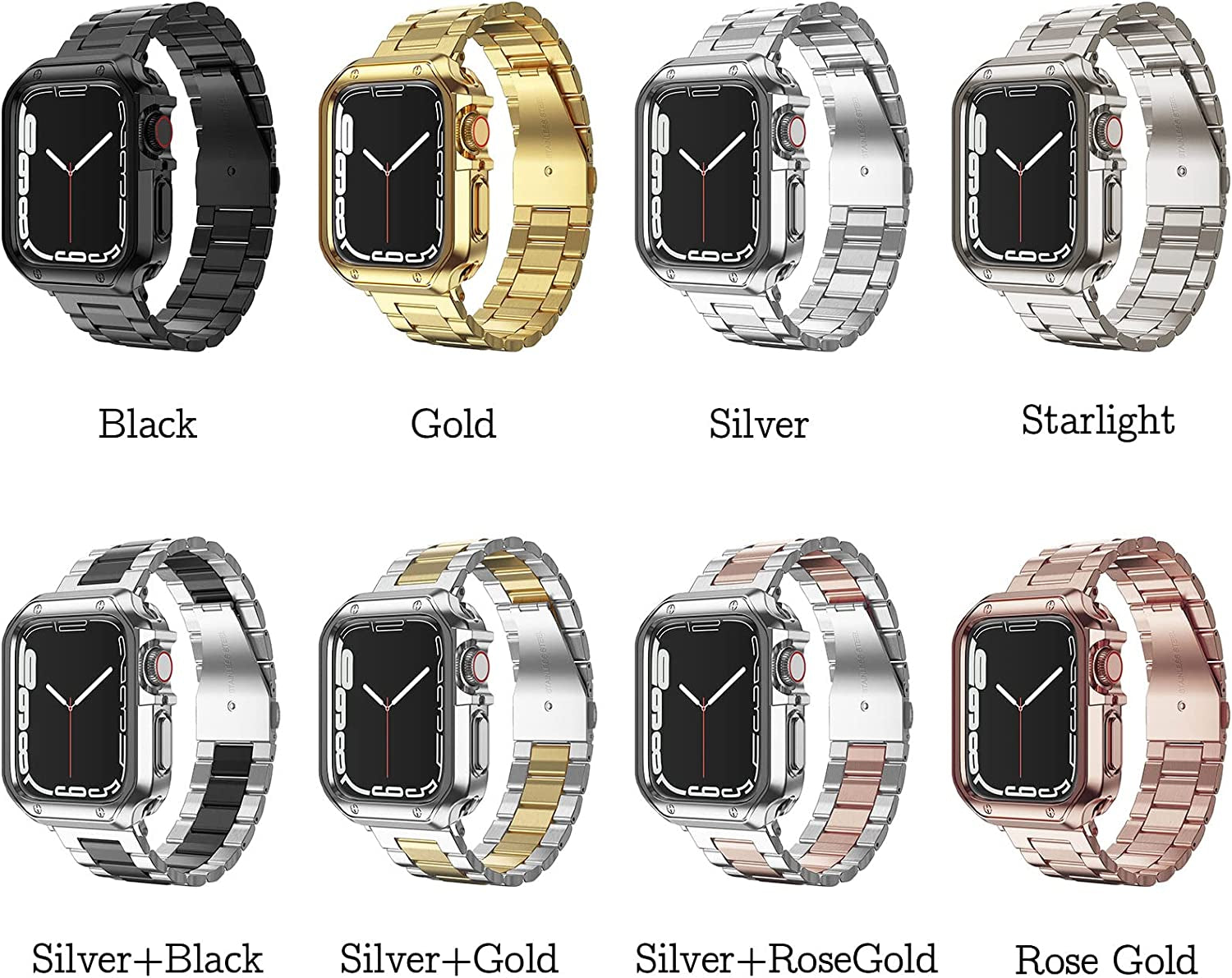 MRYUESG Compatible with Apple Watch Band and Case, Stainless Steel Metal Chain with TPU Cover, Smart-Watch Link Bracelet Strap, Wrist-Band for I-Watch Series 8 7 6 5 4 3 2 1 SE SE2  MRYUESG   