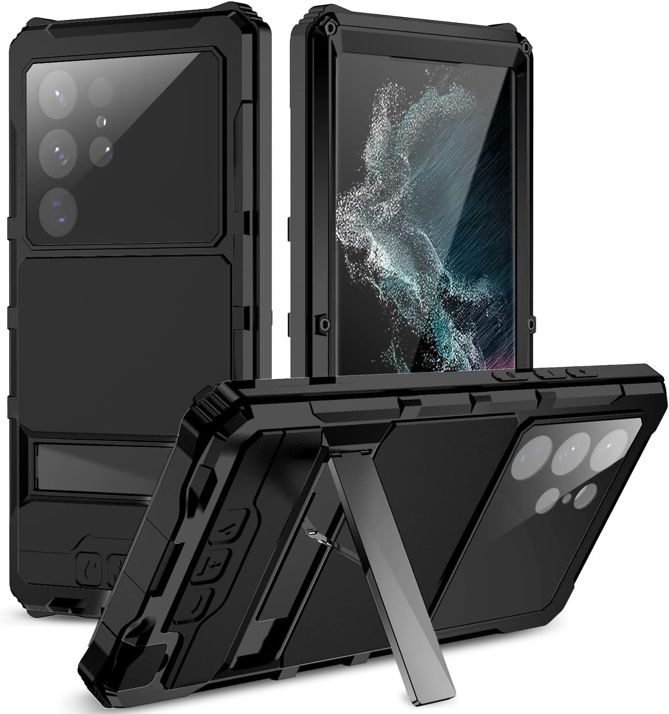 Lunivop for Samsung Galaxy S22 Ultra Case Metal Hard Armor Compatible with S22Ultra 5G Phone Cover Case Para Heavy Duty Screw Built in Glass Camera Screen Protector Metalicas Military Grade (Black)  Lunivop   