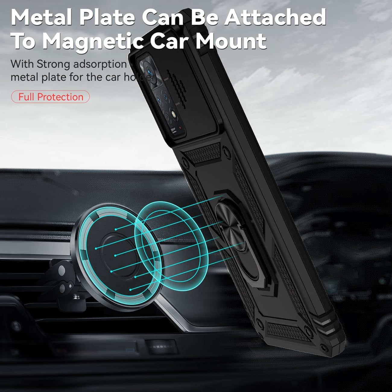 Yodueiv for Redmi Note 11 Pro 4G/5G/Redmi Note 11E Pro Case with Tempered Glass Screen Protector and Slide Camera Cover, Magnetic Ring Car Mount Holder Cover for Xiaomi Redmi Note 11 Pro 5G Black  Yodueiv   