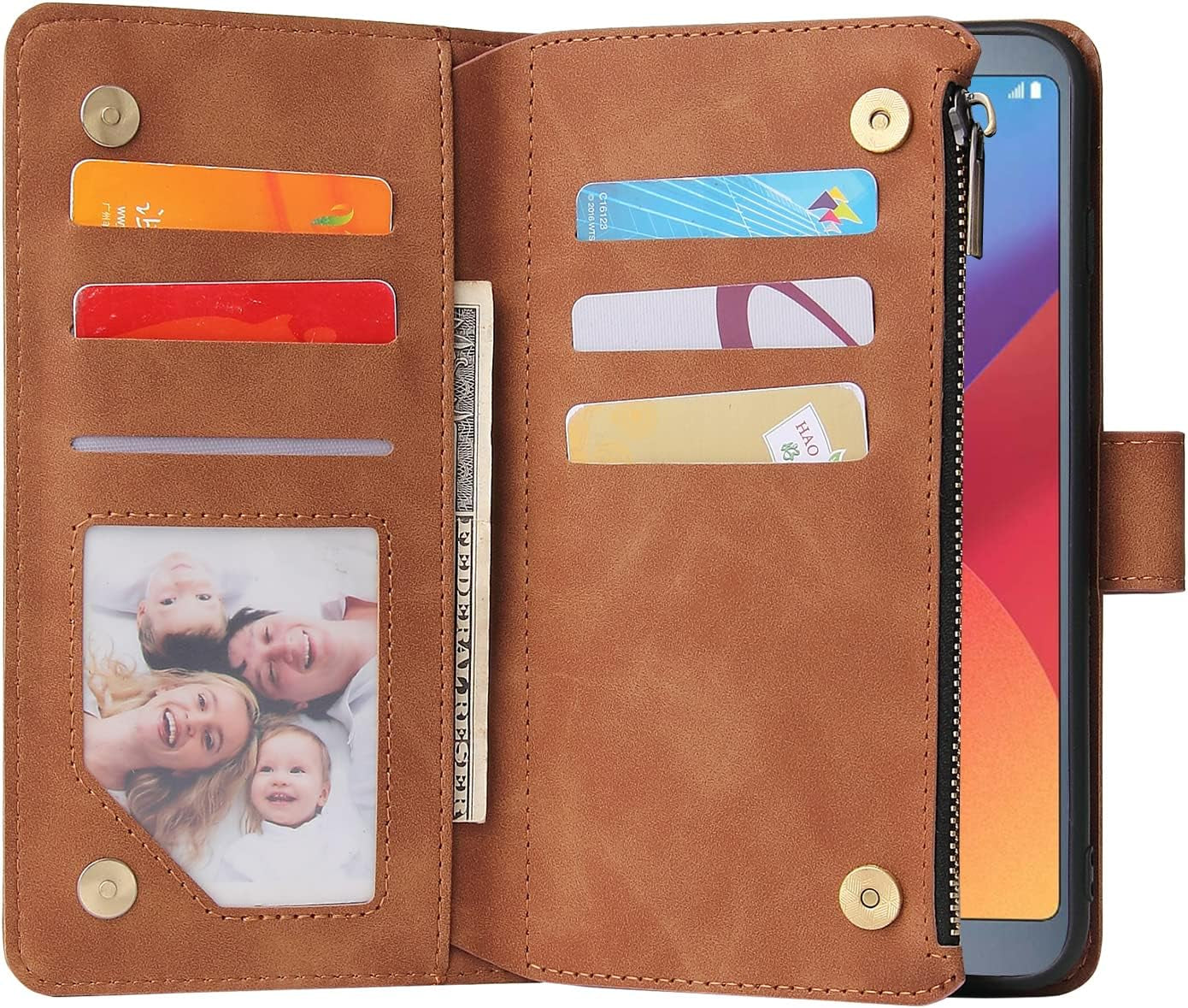 Asuwish Compatible with LG G6 Wallet Case and Tempered Glass Screen Protector Flip Cover Card Holder Stand Cell Accessories Phone Cases for LGG6 Thinq LG6 Thin Q G 6 plus G6+ 6G VS988 H872 Women Brown  Asuwish   