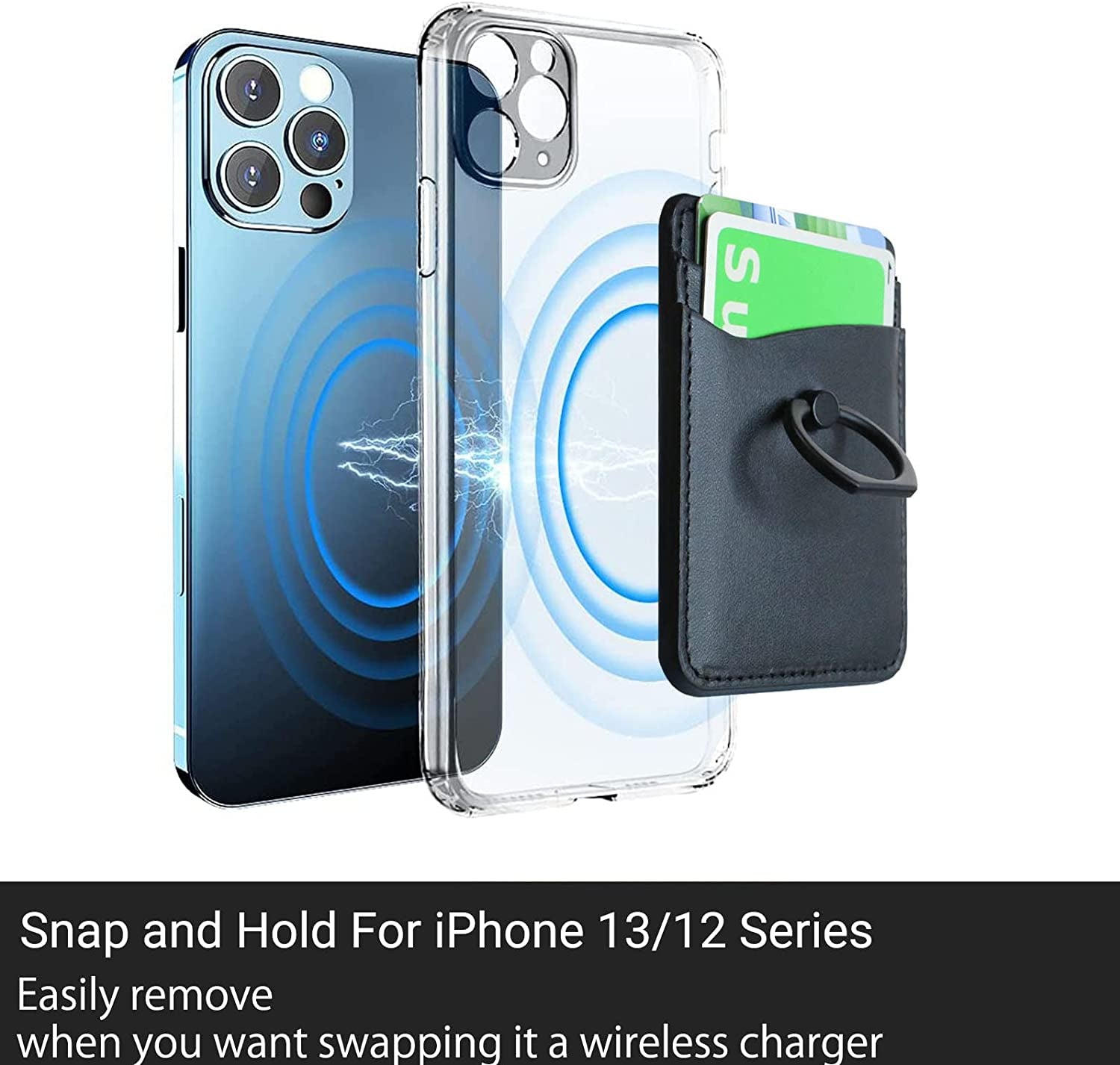 WUOJI Magnetic Leather Wallet 2 Cards Holder Stand Designed for Magsafe with Kickstand Compatible with Iphone 13 Pro Max/13/13 Pro/13 Mini & Iphone 12 Pro Max/12/12 Pro/12 Mini-Black  WUOJI   