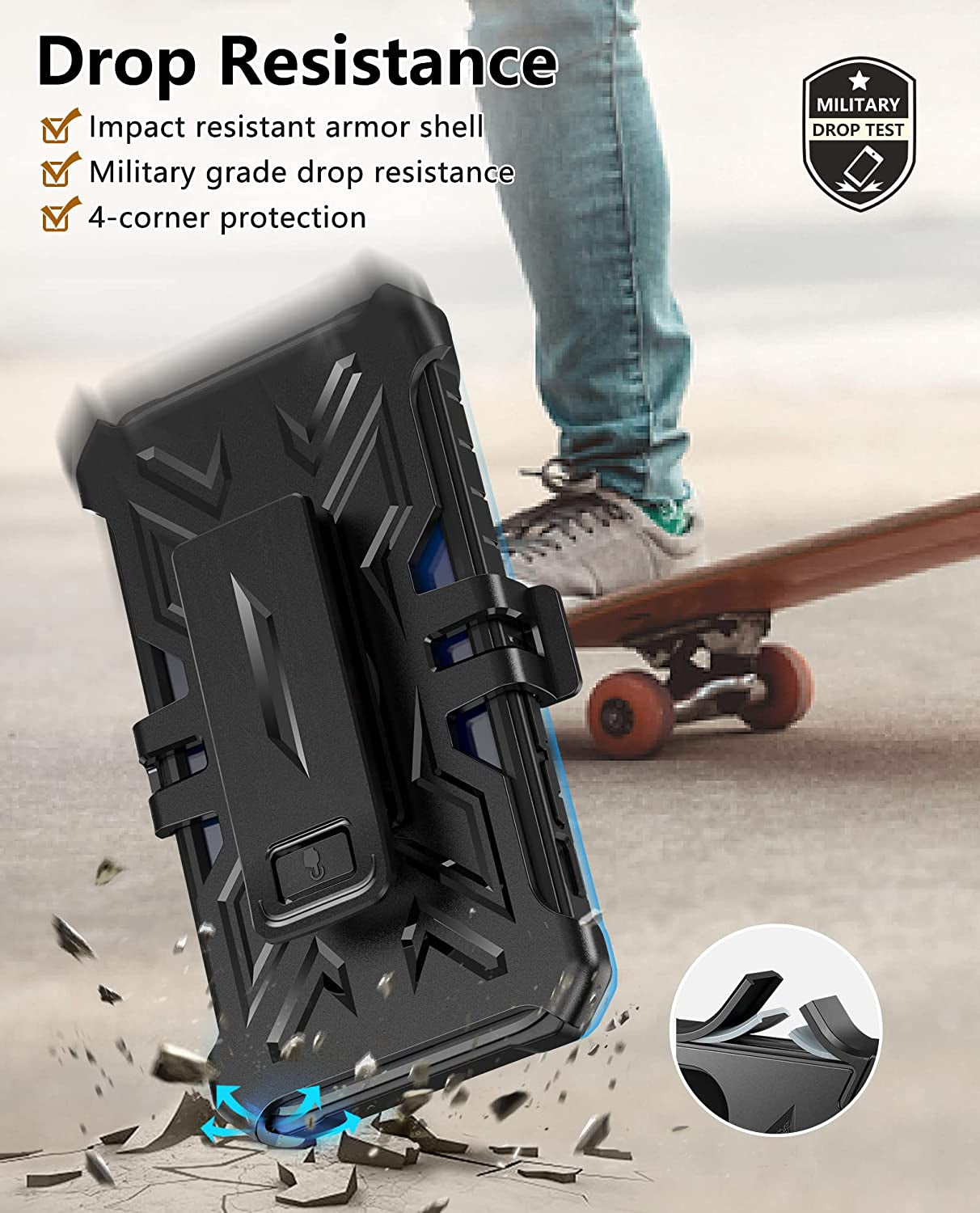 For Iphone 13-14 Case Protective Cover: Heavy Duty Military Grade Hard Protection with Belt Clip | Shock Proof Grip Durable Design Iphone 13 Cell Phone Case with Built-In Kickstand (Belt-Clip Black)  DAMAI   