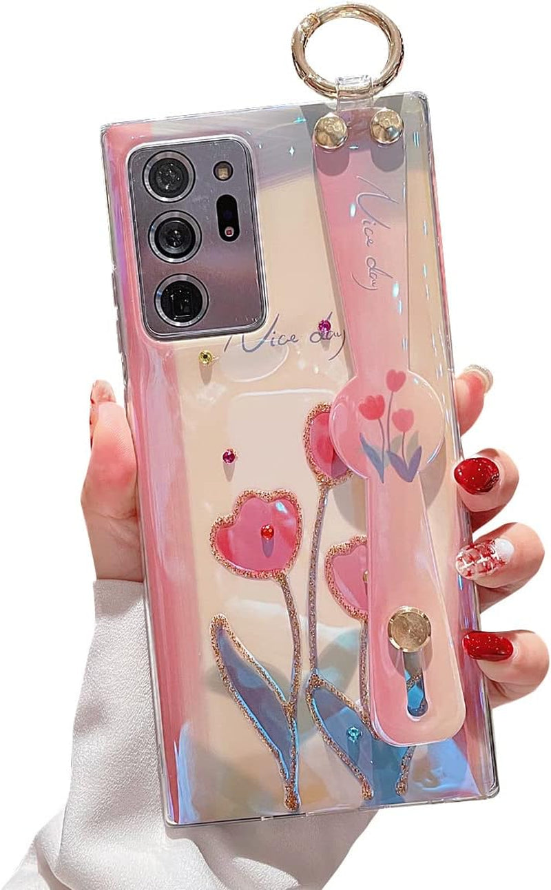 Lastma for Samsung Galaxy Note 20 Ultra Case Cute with Wrist Strap Kickstand Case 5G Glitter Bling Cartoon IMD Soft TPU Shockproof Protective Phone Cases Cover for Girls and Women - Purple Butterfly  Lastma Tulipa  