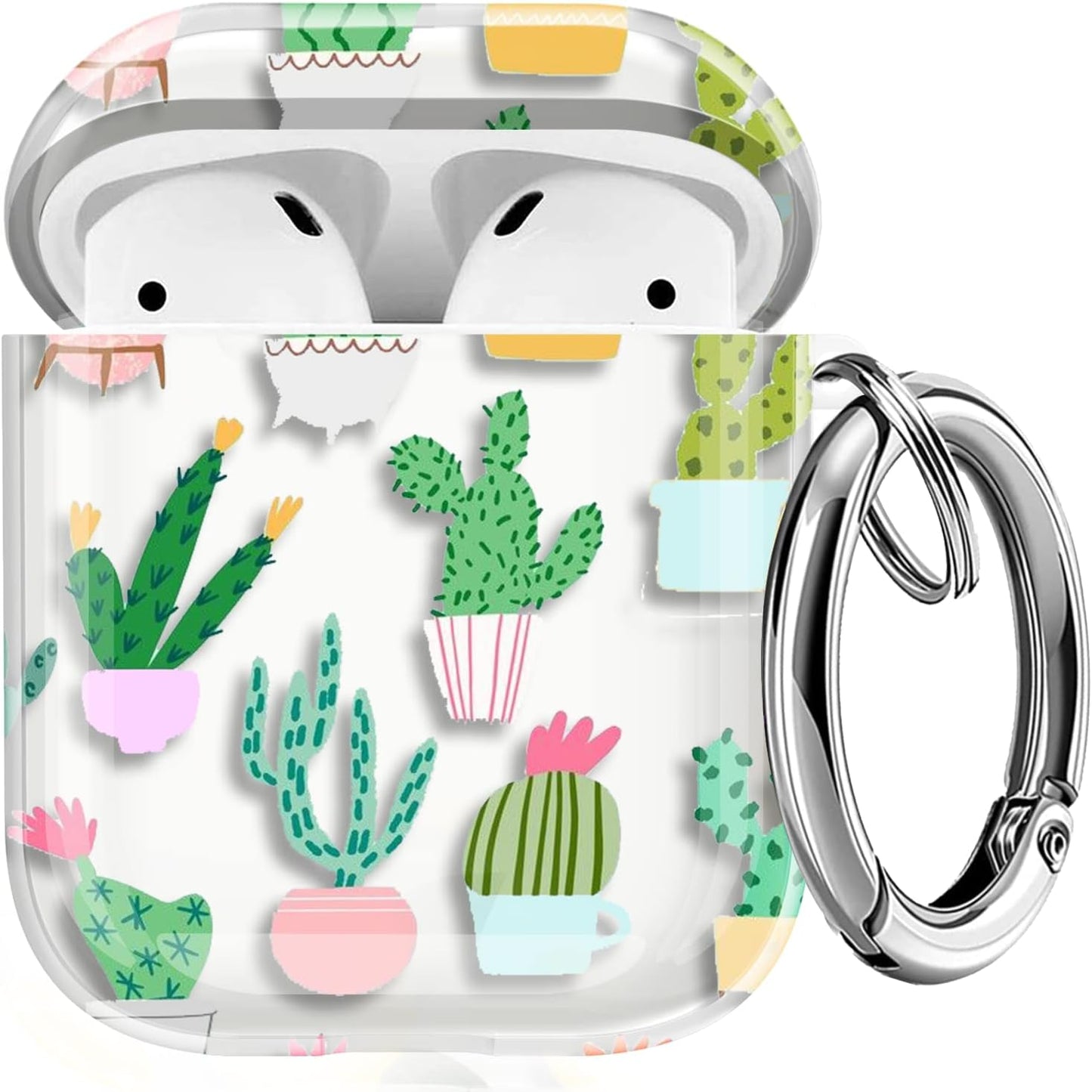 Maxjoy Compatible Airpods Case Cover, Leopard Print Case for Women Men Cute Air Pod 2 Hard Shell Protective Cover with Keychain Compatible with Apple Airpods Charging Case 2&1  Maxjoy Green + White  