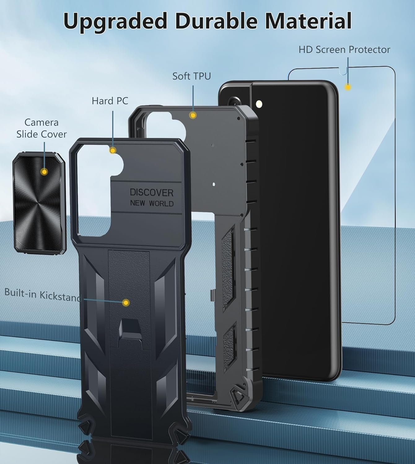 FNTCASE for Samsung Galaxy S21 Case: Heavy Duty Shockproof Phone Cover with Kickstand | Durable Protective Shockproof Cases Rugged Military Grade Drop Proof Protection 6.2" Matte Shell Black  FNTCASE   