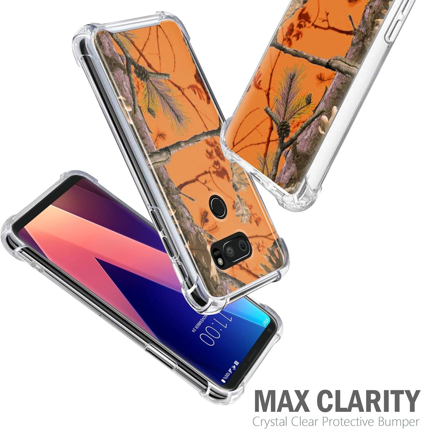 Casesondeck Crystal Case Compatible with [LG V30S Thinq and LG V30] Transparent Clear TPU Frame Shock Resistan Slim Fit Thin (Orange Tree Camo)  CasesonDeck   