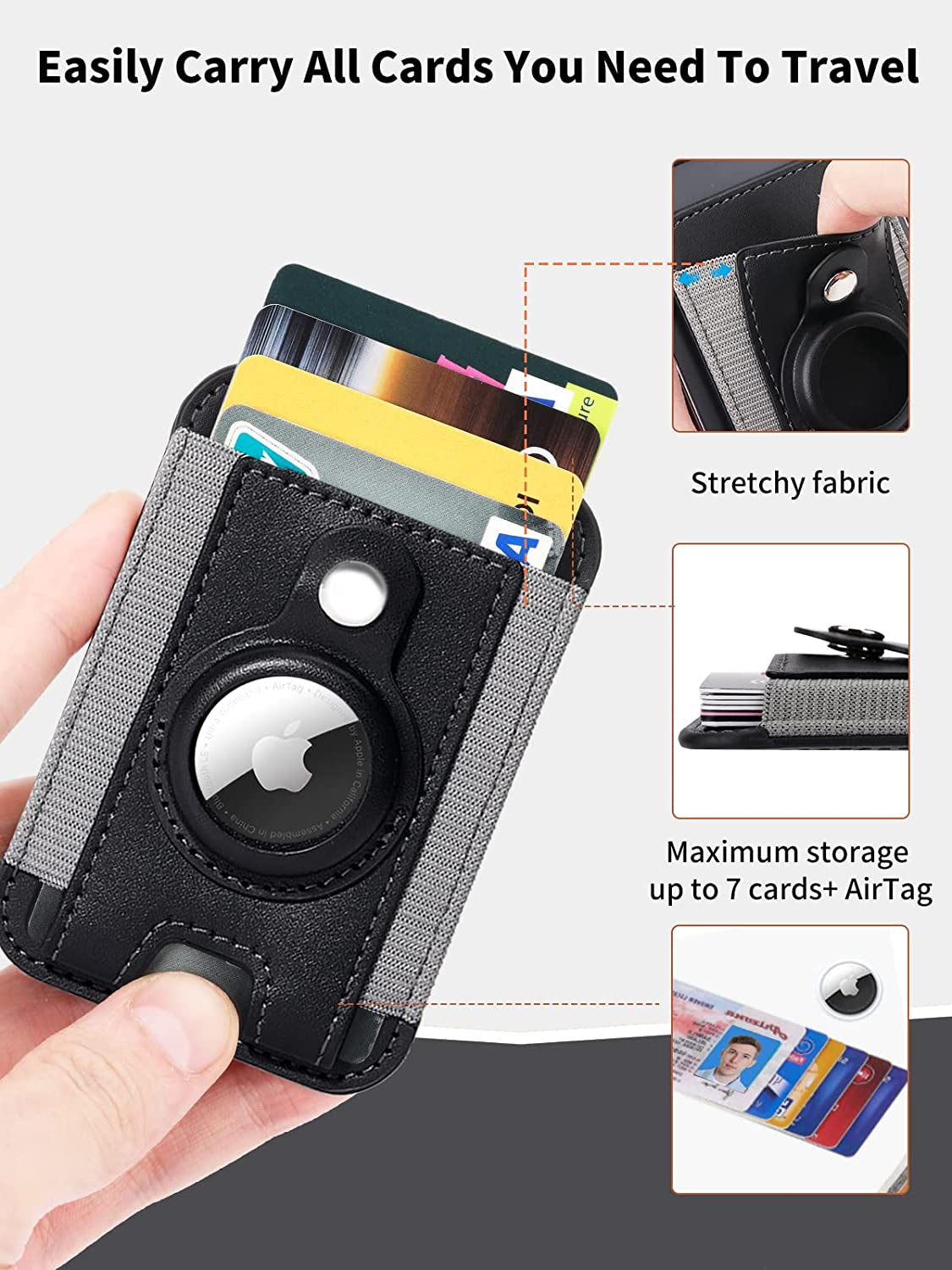 Miroddi for Magsafe Wallet with Airtag Holder, Magnetic Wallet Card Holder for Back of Iphone 14, 13 & 12 Series, Airtag Magsafe Leather Wallet, Hold up to 7 Cards, RFID Blocking Protection, Black  Miroddi   