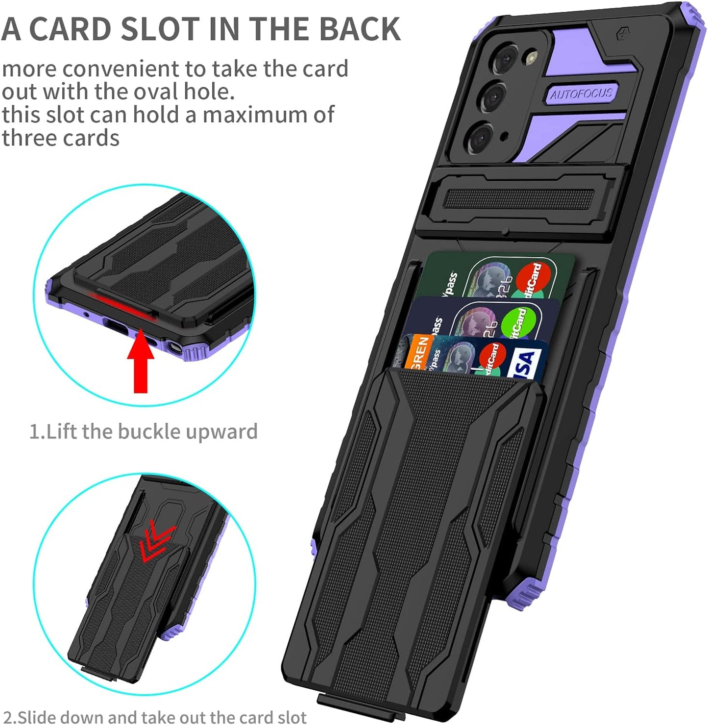 Asuwish Phone Case for Samsung Galaxy Note 20 Glaxay Note20 5G with Tempered Glass Screen Protector Cover and Credit Card Holder Stand Cell Accessories Gaxaly Notes 20S Twenty Not S20 Women Men Purple  Asuwish   