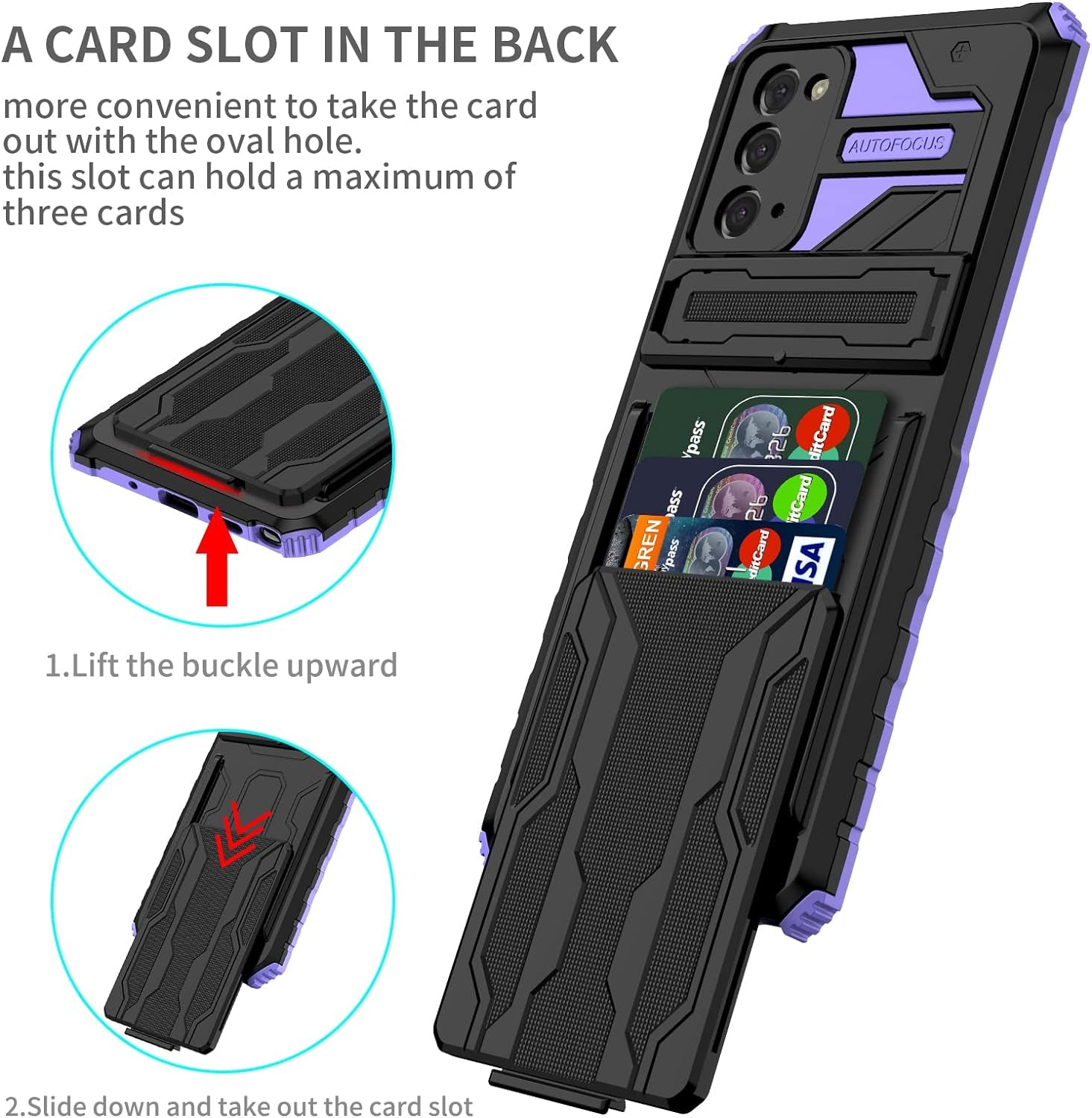 Asuwish Phone Case for Samsung Galaxy Note 20 Glaxay Note20 5G with Tempered Glass Screen Protector Cover and Credit Card Holder Stand Cell Accessories Gaxaly Notes 20S Twenty Not S20 Women Men Purple  Asuwish   