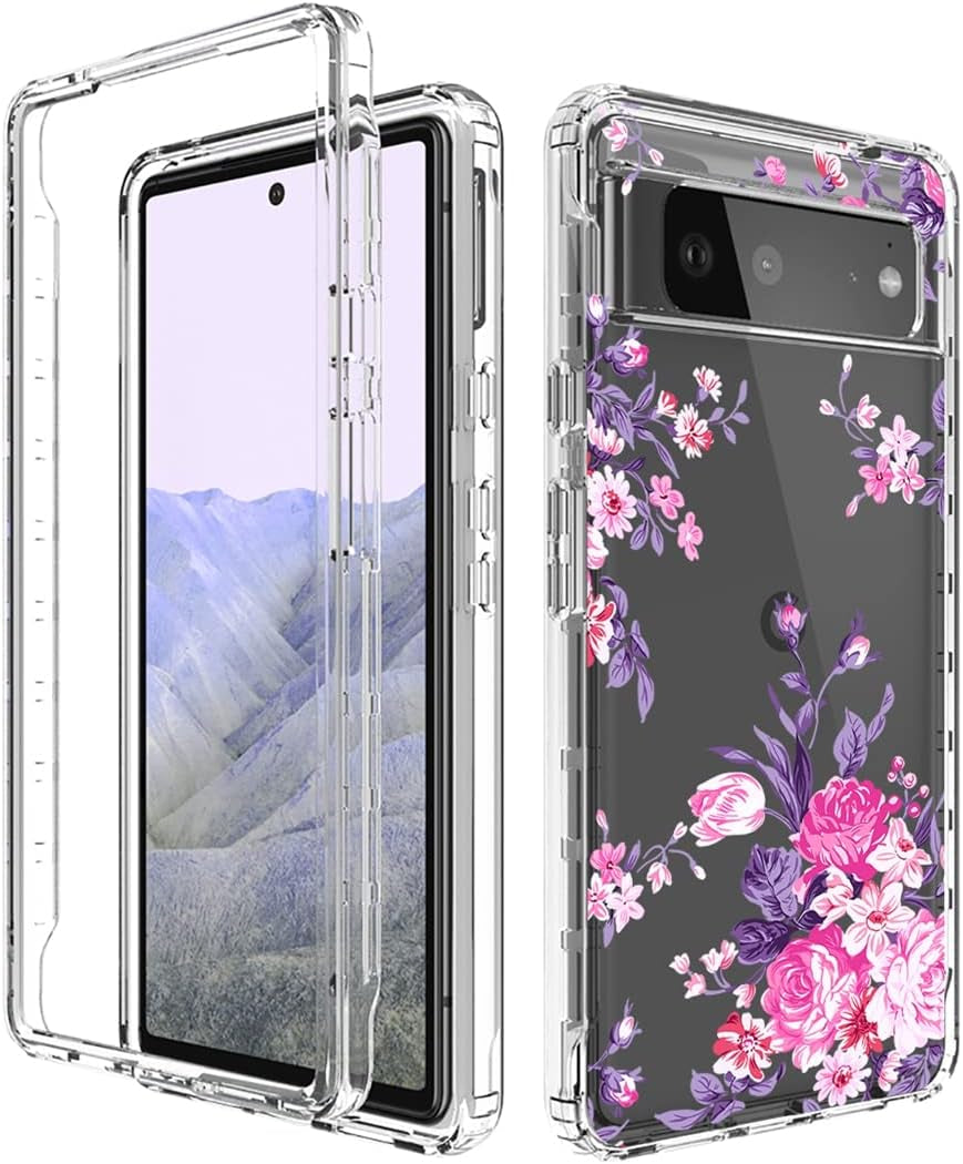 Vokuha Case for Pixel 6 Pro Case,Pixel 6 XL G8VOU Case, Floral Crystal Clear TPU Shockproof Protective Armor Cover for Google Pixel 6 Pro 5G (Flowers & Leaves)  Vokuha Rose Flower  