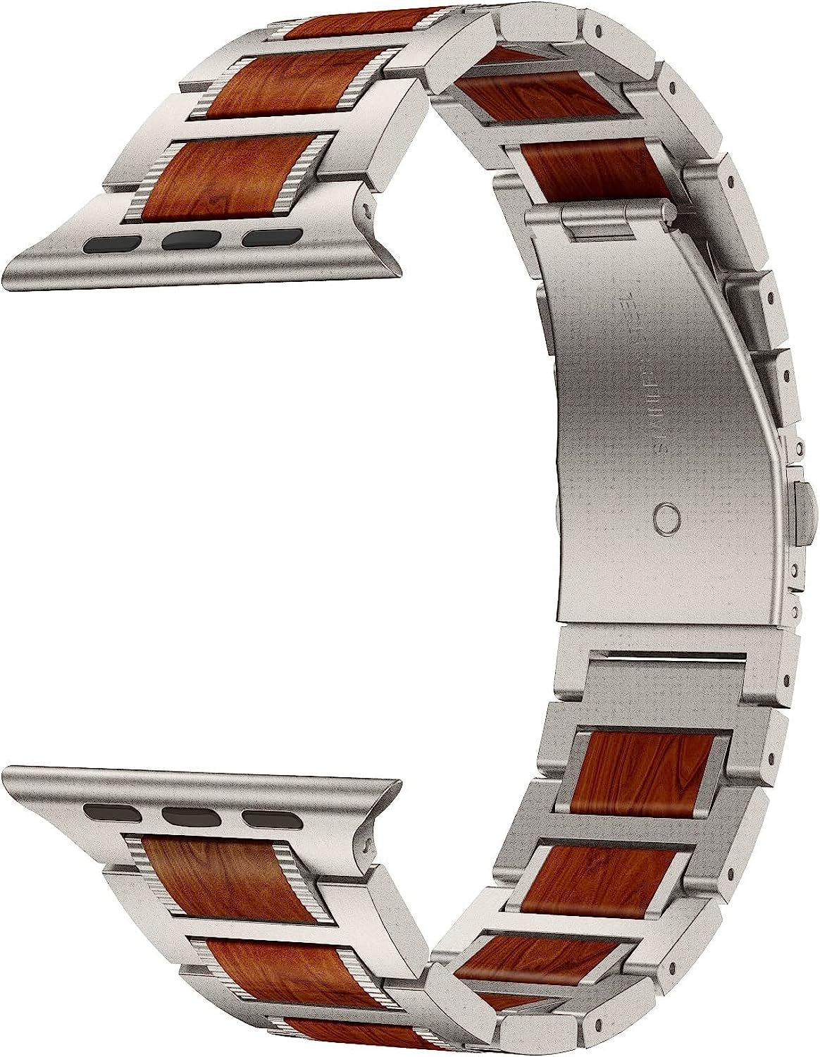 LDFAS Compatible for Apple Watch Band 49Mm, Natural Wood Red Sandalwood Stainless Steel Metal Strap Compatible for Iwatch/Apple Watch Ultra/Se, Apple Watch Series 8/7 45Mm 44Mm Bands,Silver Gray  LDFAS   