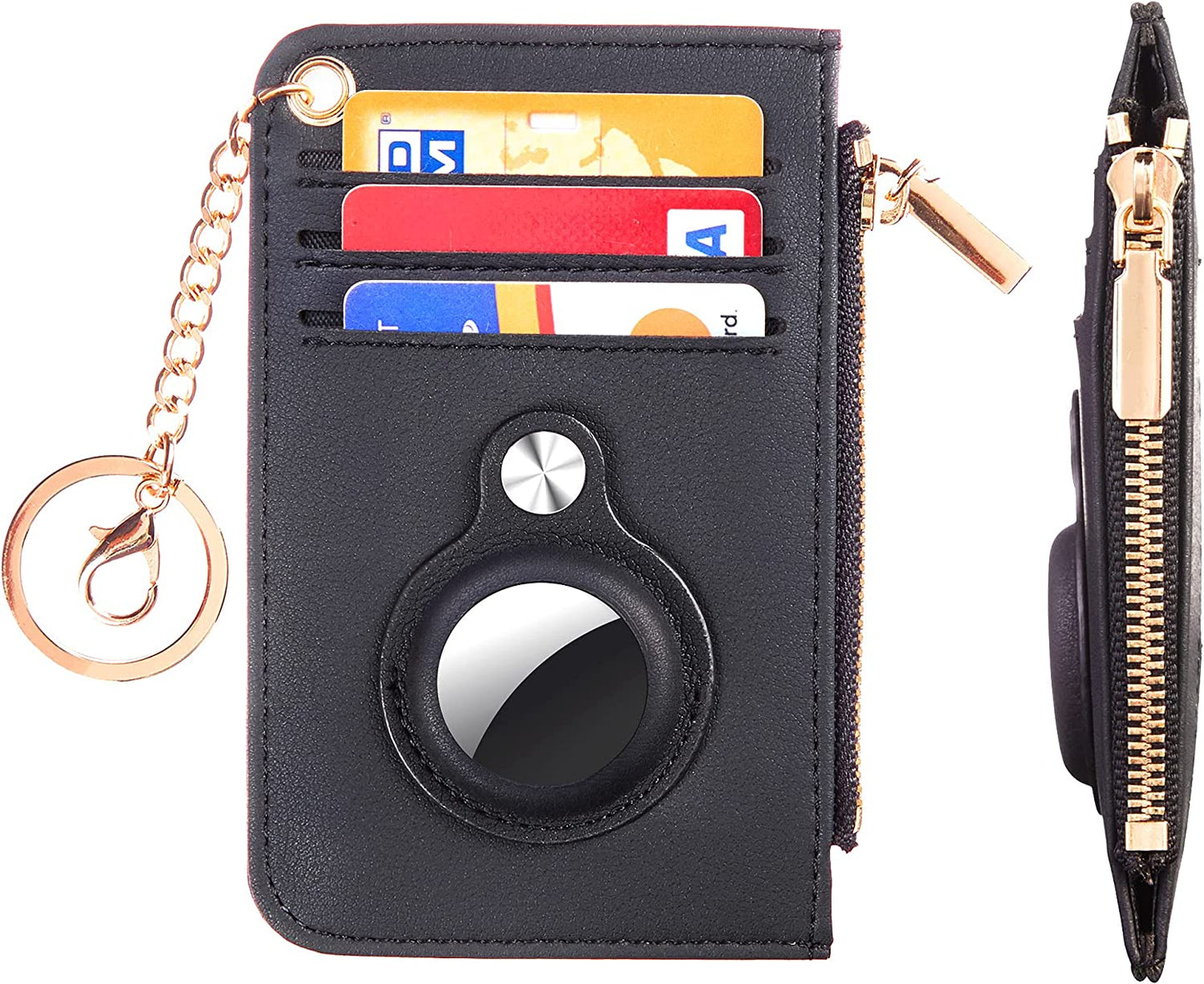 Hawanik Women'S Slim Keychain Wallet Compatible with Airtag Wallet Holder Case (Black)  Hawanik   