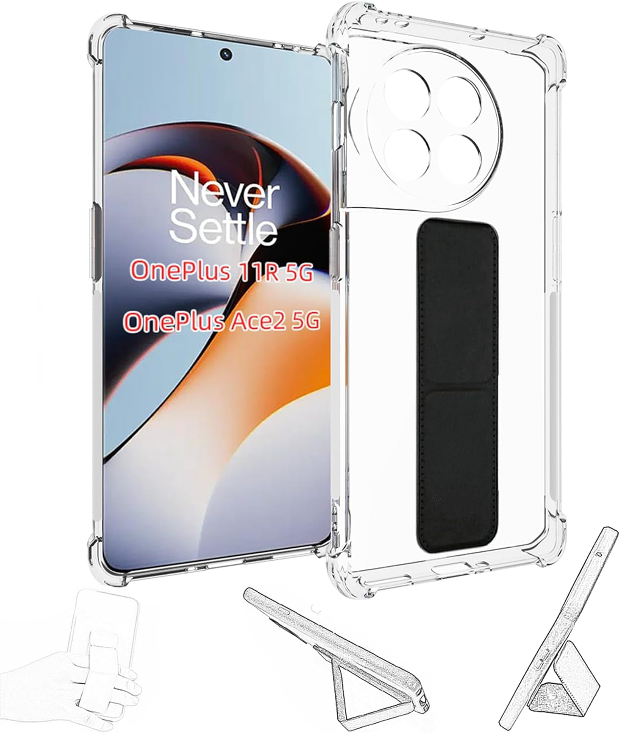 Jioeuinly for Sony Xperia 1 V Case Compatible with Sony Xperia 1 V Phone Case Cover [Adhesive Folding Support] [Shockproof Protection] Clear  jioeuinly Oneplus 11R  
