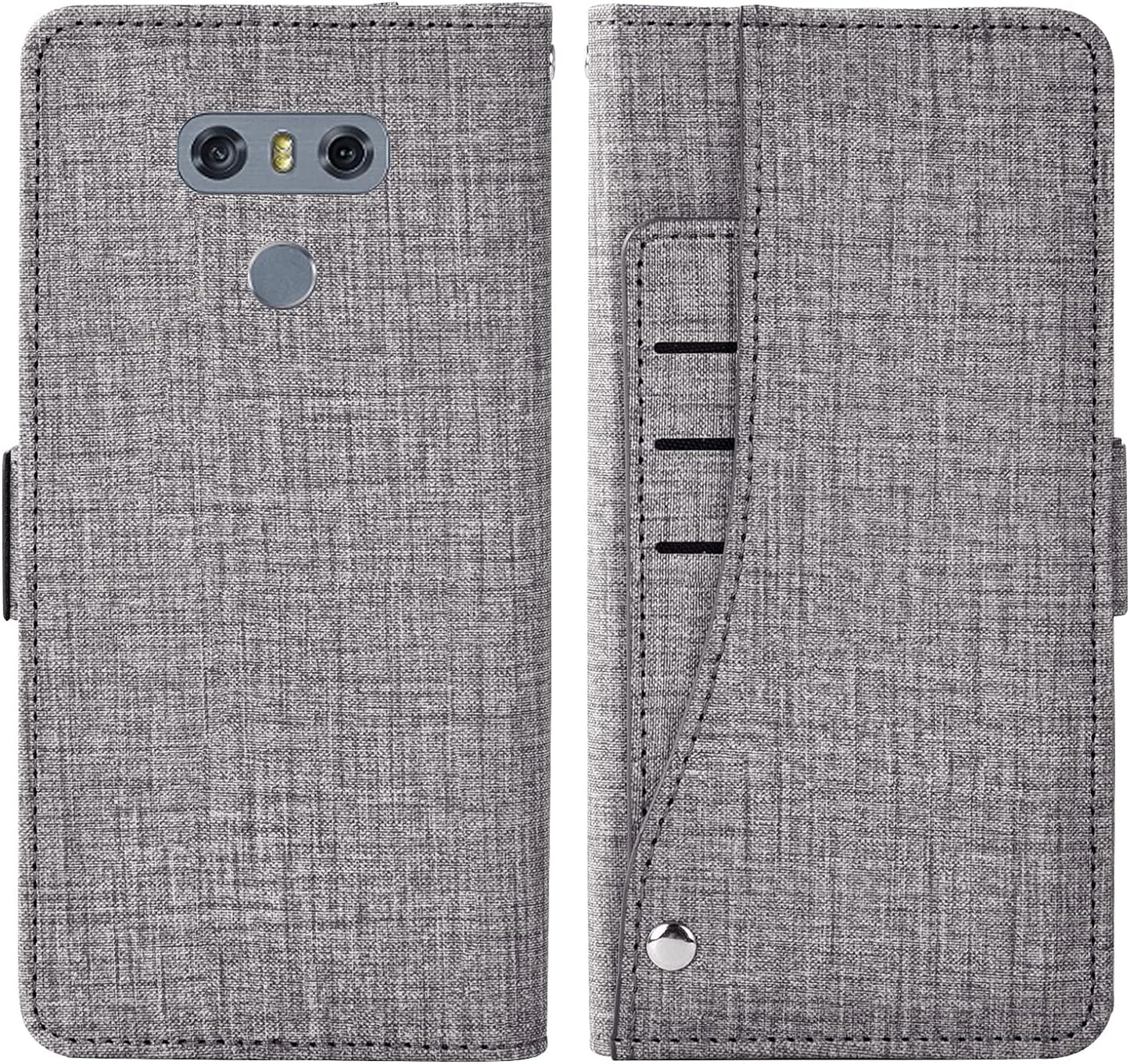 Asuwish Compatible with LG G6 Wallet Case Tempered Glass Screen Protector and Leather Flip Cover Card Holder Stand Cell Phone Cases for LGG6 Thinq LG6 Thin Q G 6 plus G6+ 6G VS988 H872 Women Men Gray  NSS   