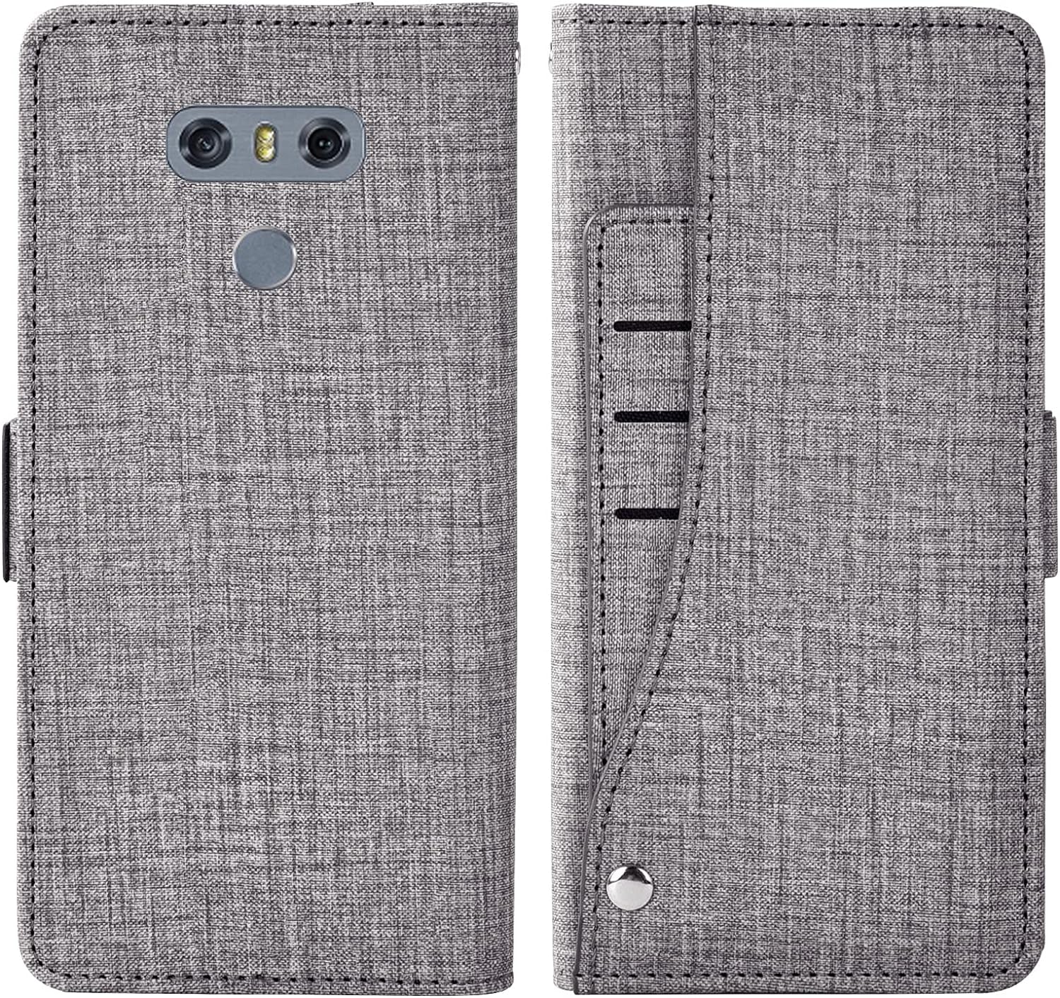 Asuwish Compatible with LG G6 Wallet Case Tempered Glass Screen Protector and Leather Flip Cover Card Holder Stand Cell Phone Cases for LGG6 Thinq LG6 Thin Q G 6 plus G6+ 6G VS988 H872 Women Men Gray  NSS   