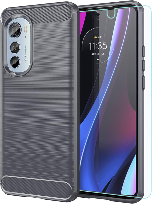 For Motorola Edge 2022 Case, Moto Edge 2022 Case with HD Screen Protector, Fashion Non-Slip Shock-Absorption Flexible TPU Bumper Soft Rubber Protective Phone Case Cover for Motorola Edge 2022, Gray  JINZHI Inc   