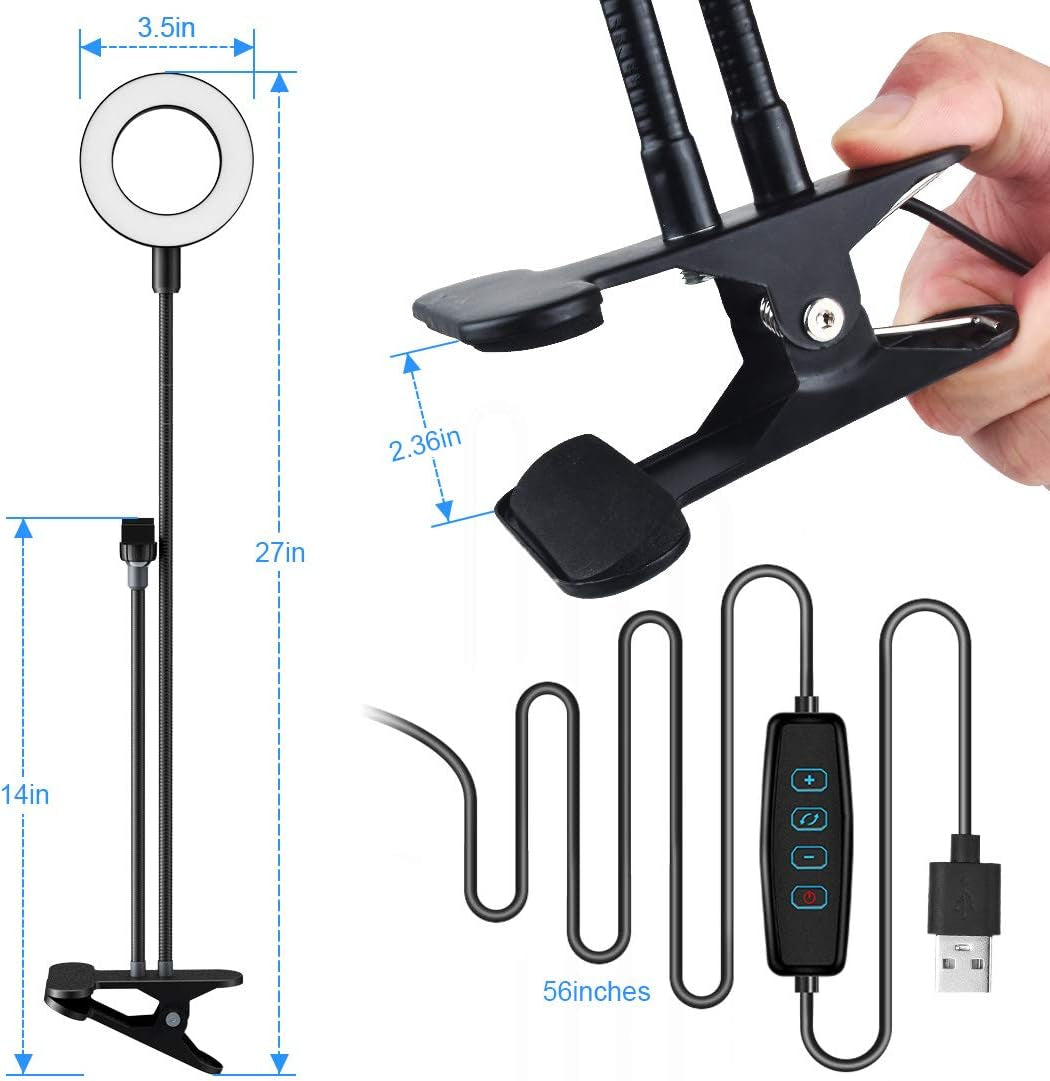 DAVID ROCCO Selfie Ring Light with Flexible Goose Neck Phone Clip 3 Light Modes and 10 Brightness LED Ring Light Compatible with Smart Phone for Youtube, Facebook, Live Stream, Makeup  Shenggetu   
