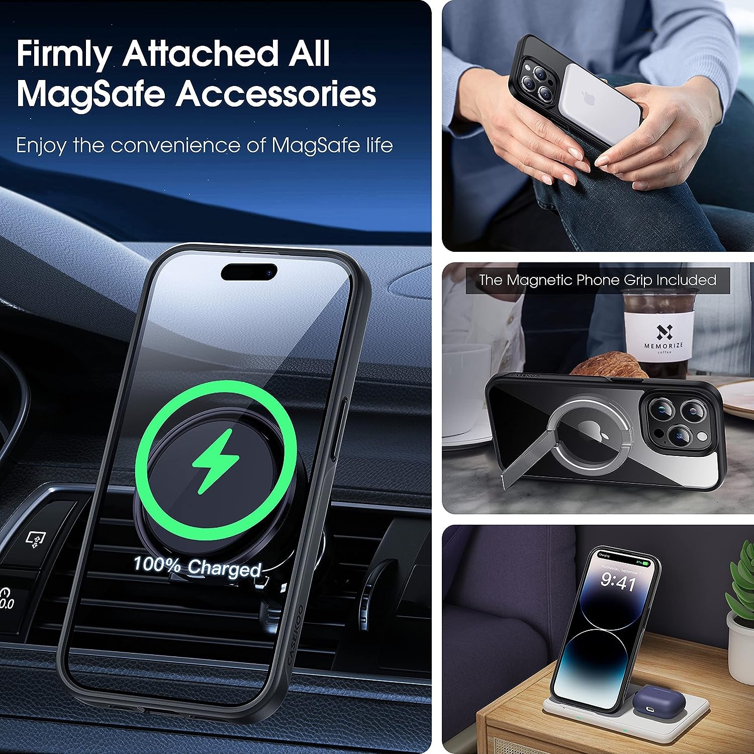 CASEKOO Strong Magnetic Clear for Iphone 14 Pro Max Case Transparent Back with Removable Magnetic Kickstand [Anti-Yellowing] [Compatible with Magsafe] Shockproof Protective Slim Cover 6.7 Inch, Black  CASEKOO   