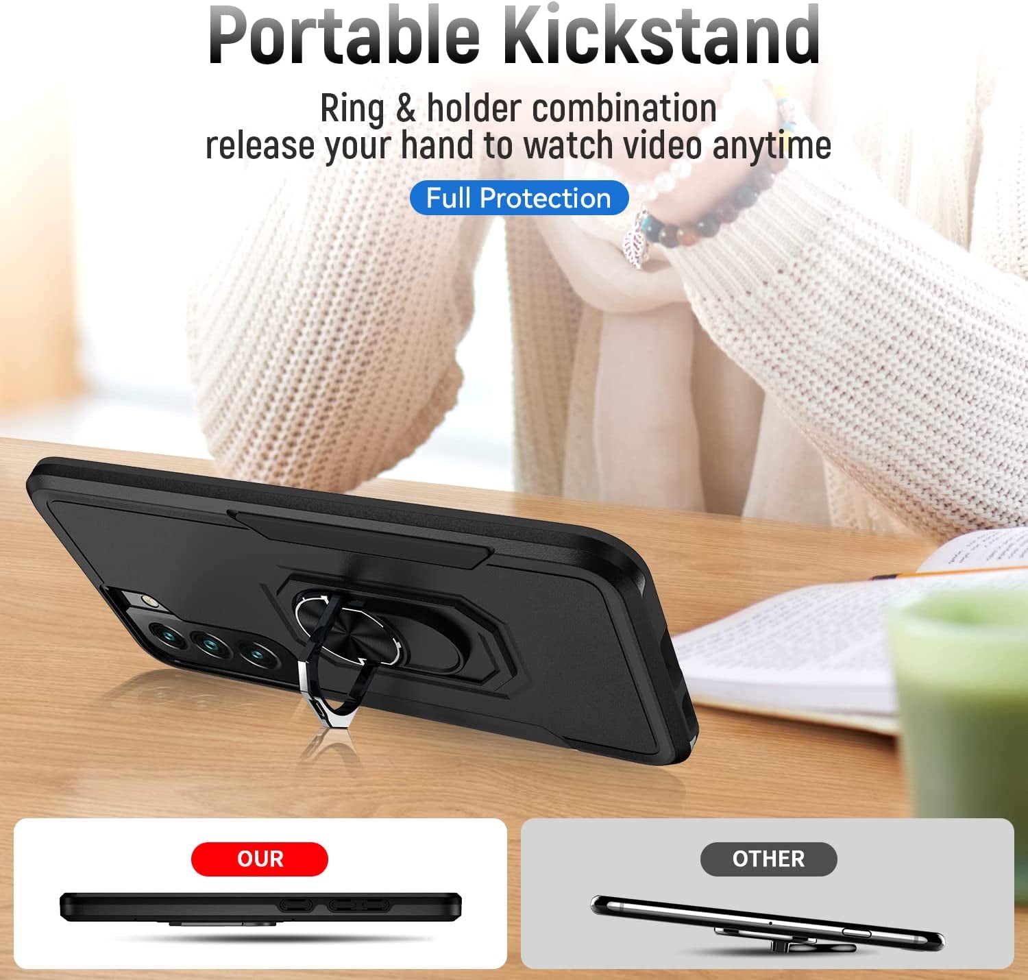 Samsung Galaxy S22 Case with Screen Protector Tempered Glass [Not for S22+] ,Heavy Duty Shockproof Full Body Phone Cover[Dual Layer][Hard PC Back],Built in Finger Ring Stable Kickstand,2022 Black  Janmitta   