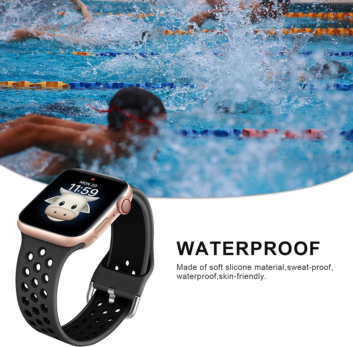 Blackpro for Kids Apple Watch Band, Waterproof Silicone Strap for Boys Girls, Compatible with Apple Watch Series 7/6/5/4/3/2/1/SE 38Mm 40Mm 41Mm & 42Mm 44Mm 45Mm  BlackPro   