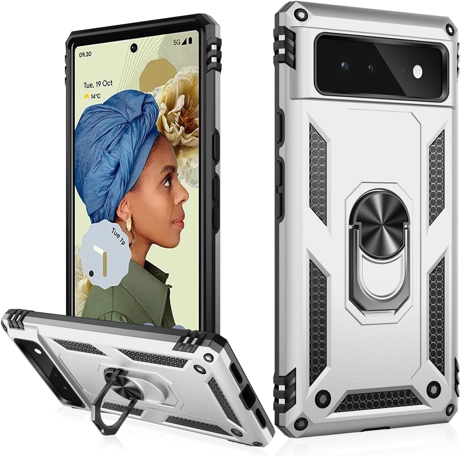 IKAZZ Suitable for Google Pixel 6 Case,Military Grade Shockproof Heavy Duty Protective Phone Case Pass 16Ft Drop Test with Magnetic Kickstand Car Mount Holder for Google Pixel 6 Blue  IKAZZ Silver Google Pixel 6 6.4" 