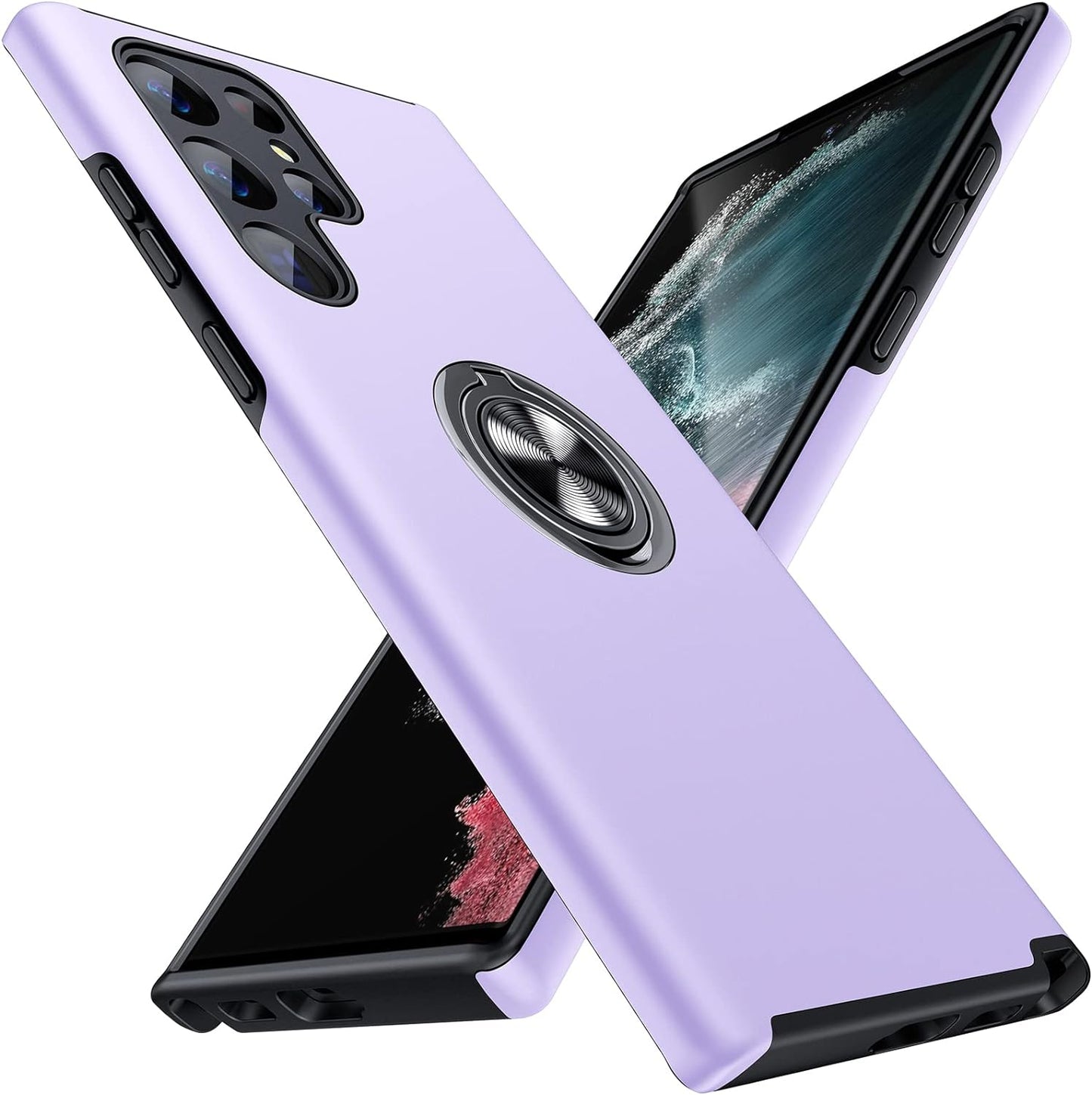 JAME for Samsung Galaxy S22 Ultra Case, [NOT for S22 or S22 Plus], Slim Soft Bumper Protective Case for Samsung S22 Ultra Case, with Invisible Ring Holder Kickstand for Galaxy S22 Ultra Case, Pink  XJXIN Purple  