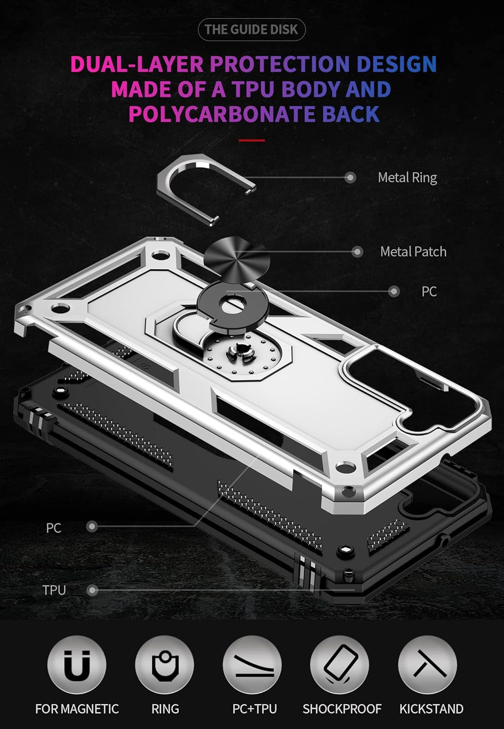 Military Grade Drop Impact for Samsung Galaxy S22 plus Case Galaxy S22+ plus 5G Case 360 Metal Rotating Ring Kickstand Holder Armor Heavy Duty Shockproof Case for Galaxy S22+ plus Phone Case (Silver)  Dionsibei   