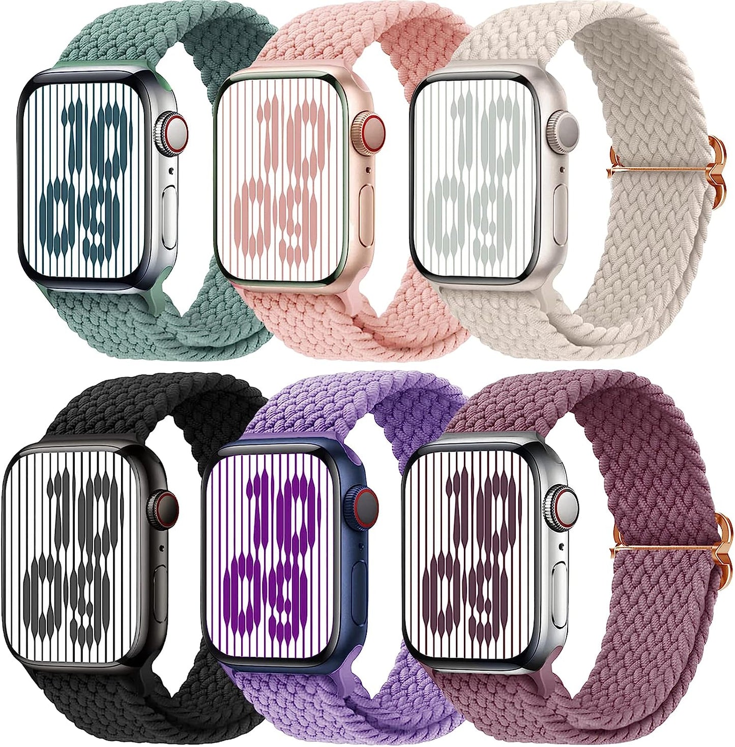Brigtlaiff Braided Solo Loop Compatible with Apple Watch Band 38Mm 40Mm 41Mm 42Mm 44Mm 45Mm 49Mm Women Men, Adjustable Stretchy Nylon Wristband Strap for Iwatch Series 8 7 6 5 4 3 2 1 SE Ultra, 6Pack  Brigtlaiff Black/Starlight/Smoke Violet/Cactus/Pink Sand/Lavender 42mm 44mm 45mm 49mm 