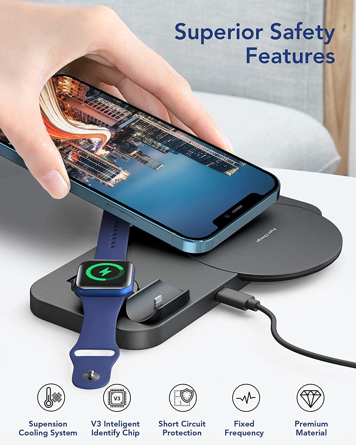 [2022 NEW] 3 in 1 Wireless Charging Station for Multiple Devices Apple, Charging Stand for Iphone and Apple Watch 7/6/SE/5/4/3/2/1, Portable Charging Dock for Airpods Pro/3/2/1 (With 18W Fast Charger)  Dulums   