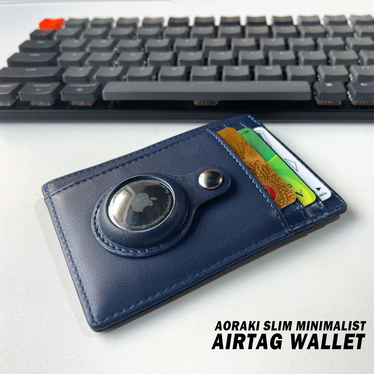 Airtag Wallet Men, Wallet with Airtag Holder, Slim Minimalist Front Pocket Wallet with Bonus Air Tag Keychain  AORAKI   
