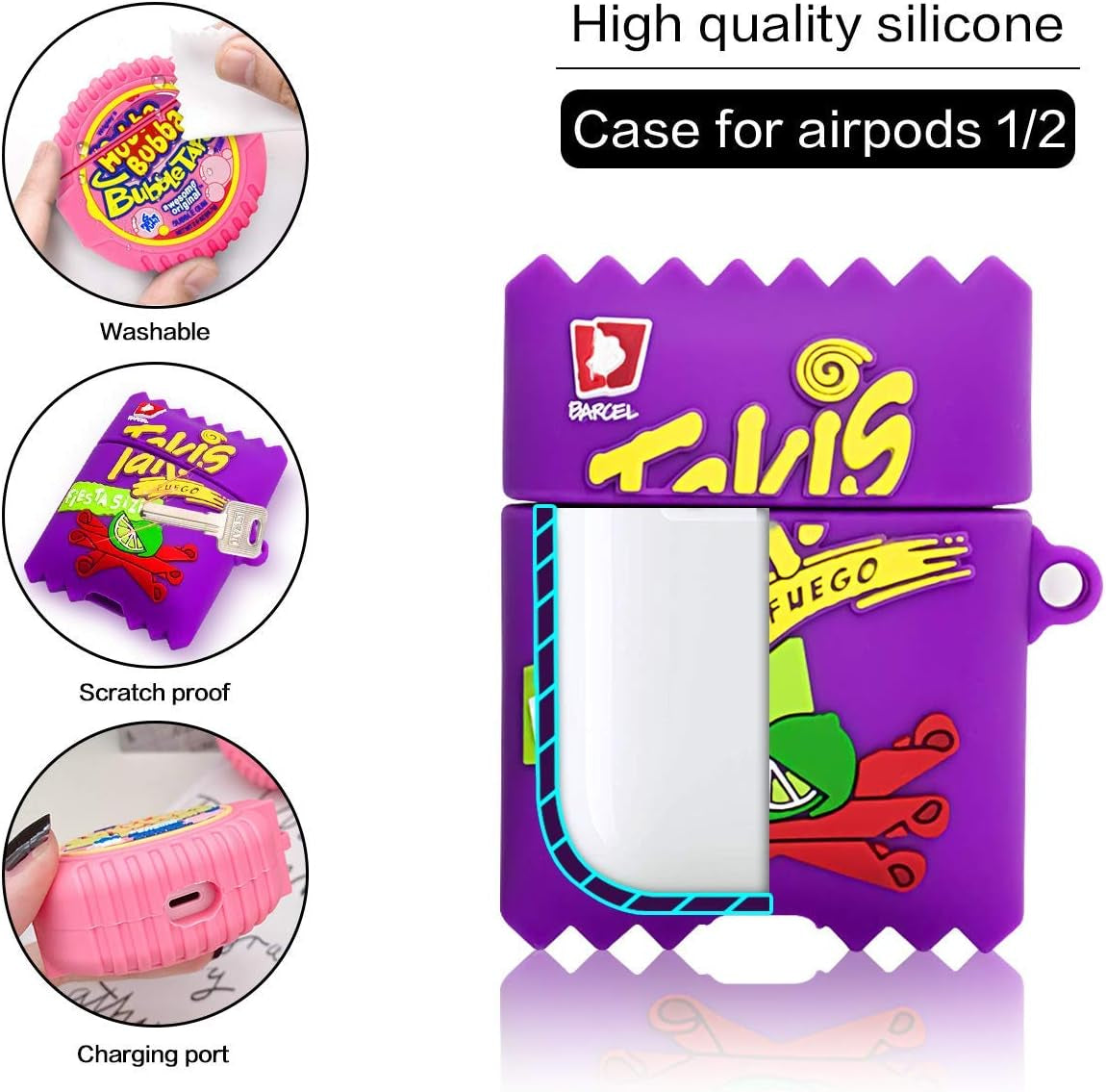 [2Pack] Airpods 2&1 Case, Soft Silicone Takis Potato Chips+Bubba Candy Case, 3D Cute Funny Fun Cartoon Kawaii Food Fashion Airpod Cover with Keychain, Airpod Skin Accessories for Kids Teens Boys Girls  Alquar   