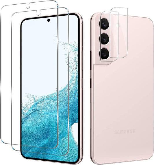 Galaxy S22 plus Tempered Glass Screen Protector + Camera Lens Protector [ 2 + 2 Pack ][Case Friendly][Anti-Scratch][Ultrasonic Fingerprint Unlock] Clear HD Protective Film for Samsung Galaxy S22 Plus  BIGFACE   