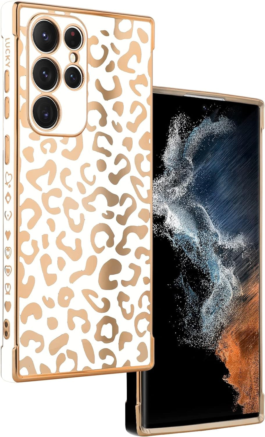 Fiyart Designed for Samsung Galaxy S22 Ultra Case Love Heart Design for Women Girls Soft TPU Plating Full Camera Lens Protection Phone Cover for Galaxy S22 Ultra 6.8"-Pink  Fiyart White  