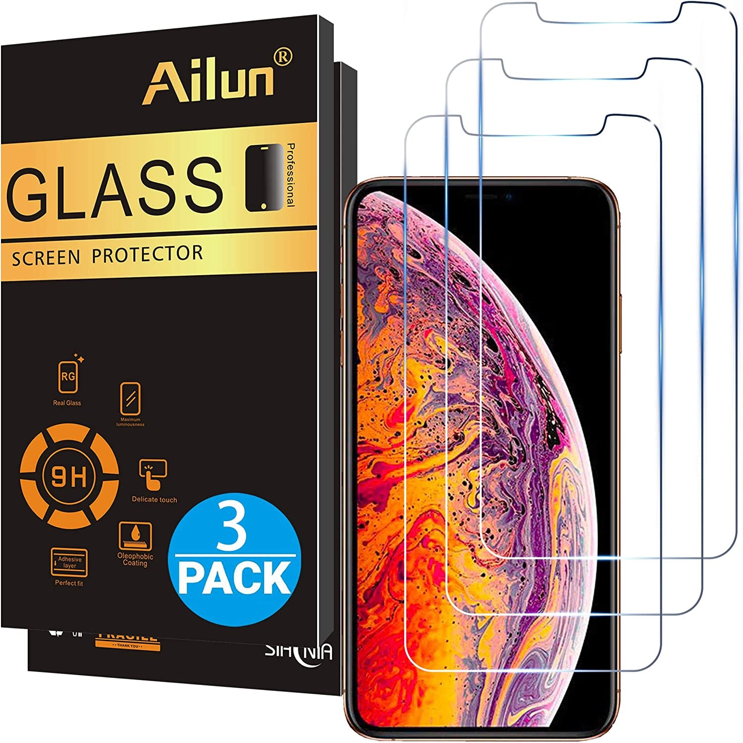 Ailun Screen Protector for Iphone 11 Pro Max/Iphone Xs Max 3 Pack 6.5 Inch 2019/2018 Release Case Friendly Tempered Glass  Siania   